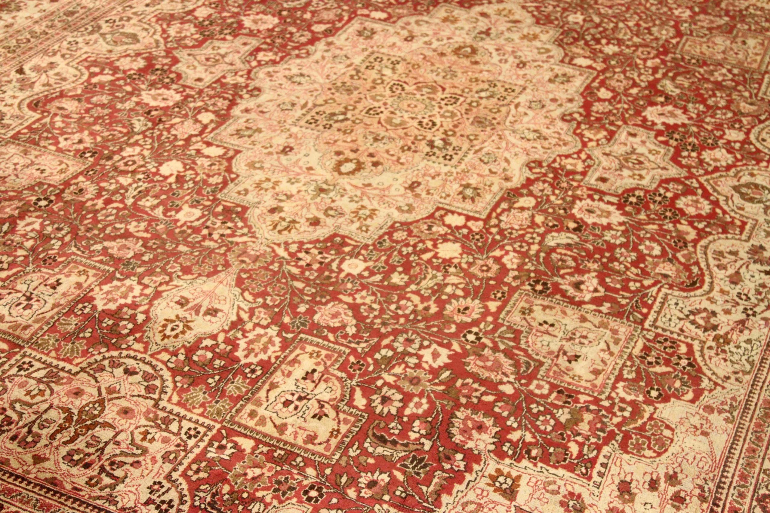 Persische Mashad-Teppiche - Wolle Elfenbeinrot Design - 76017 (Irakisch) im Angebot