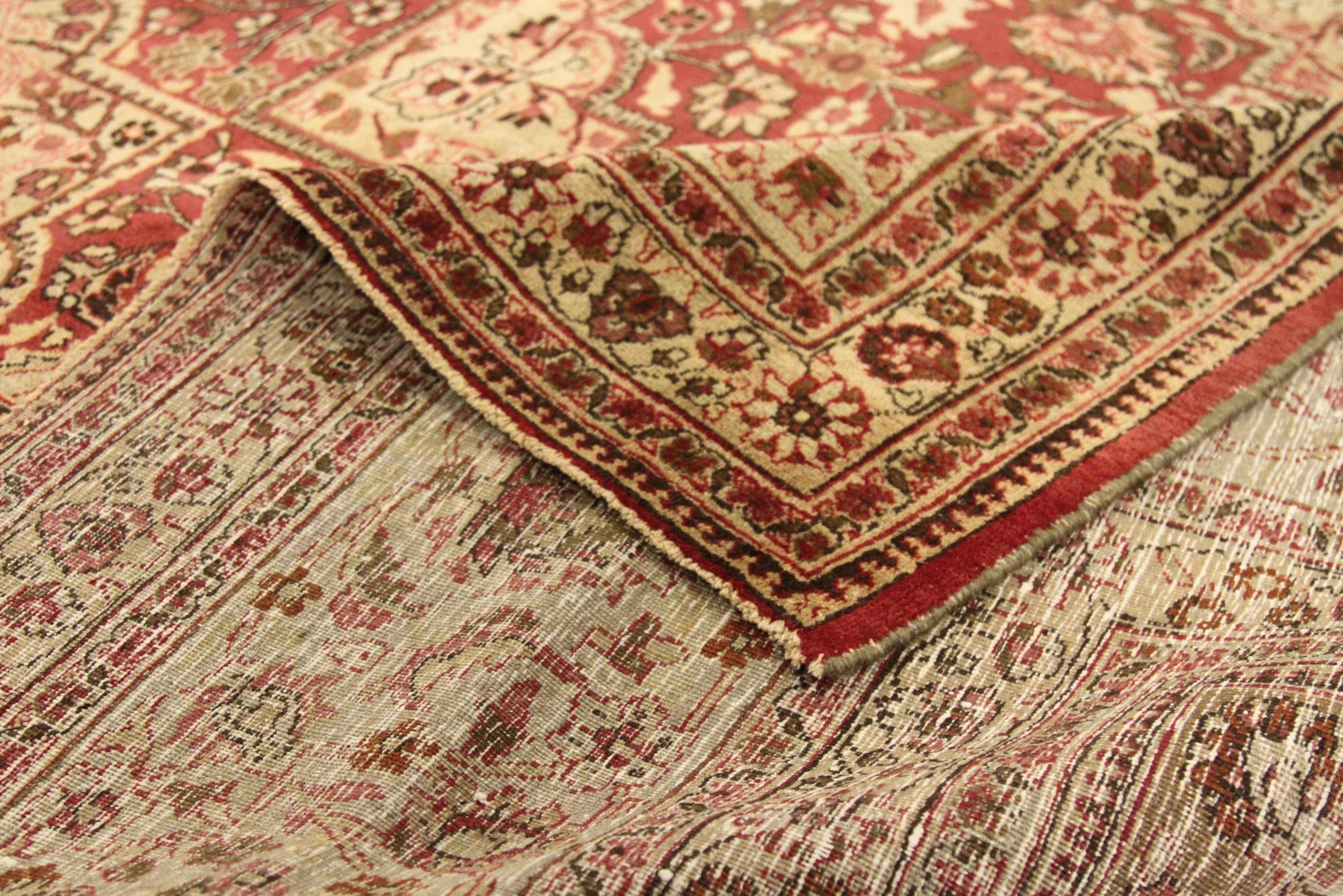 Persische Mashad-Teppiche - Wolle Elfenbeinrot Design - 76017 im Zustand „Hervorragend“ im Angebot in Dallas, TX