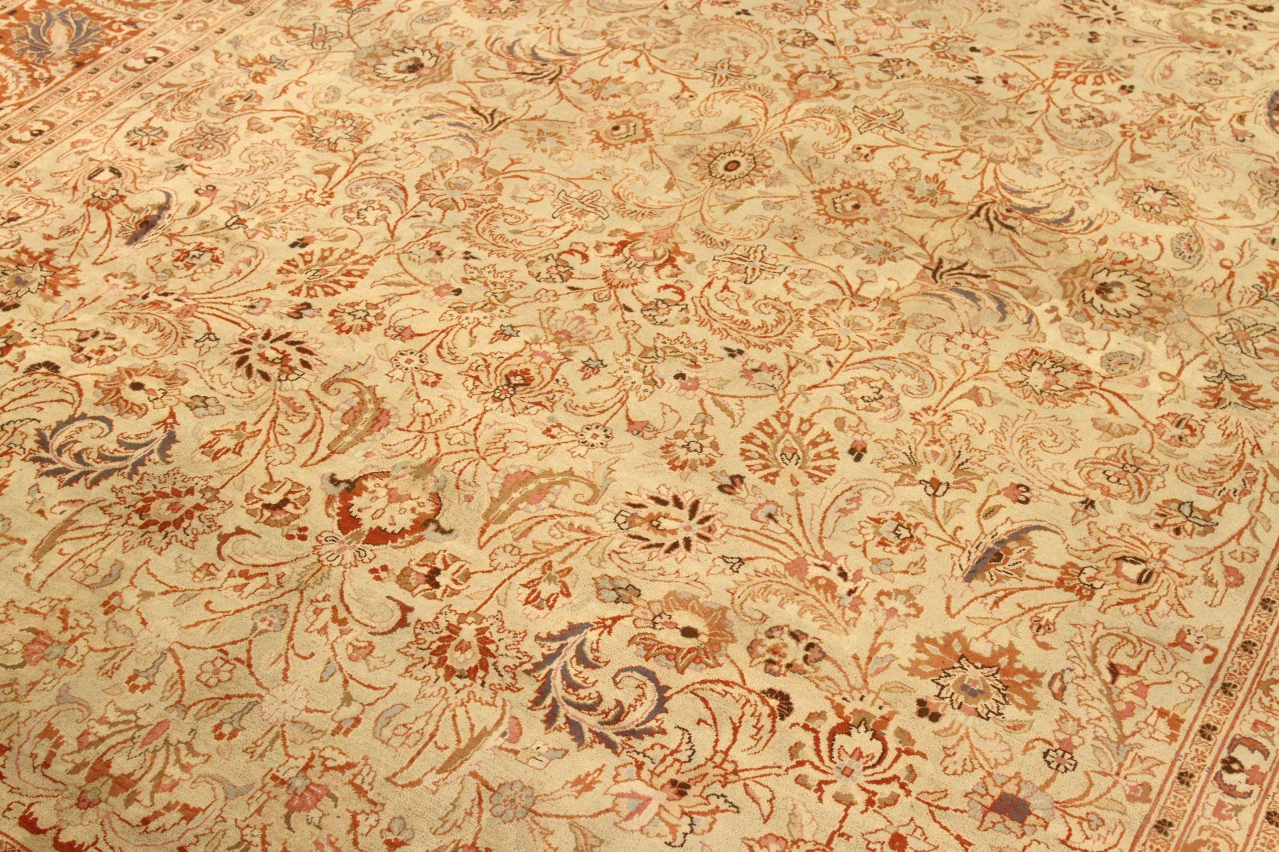 Persische Mashad Teppiche - Wolle Elfenbein Rot Gelb Design - 76045 (Irakisch) im Angebot