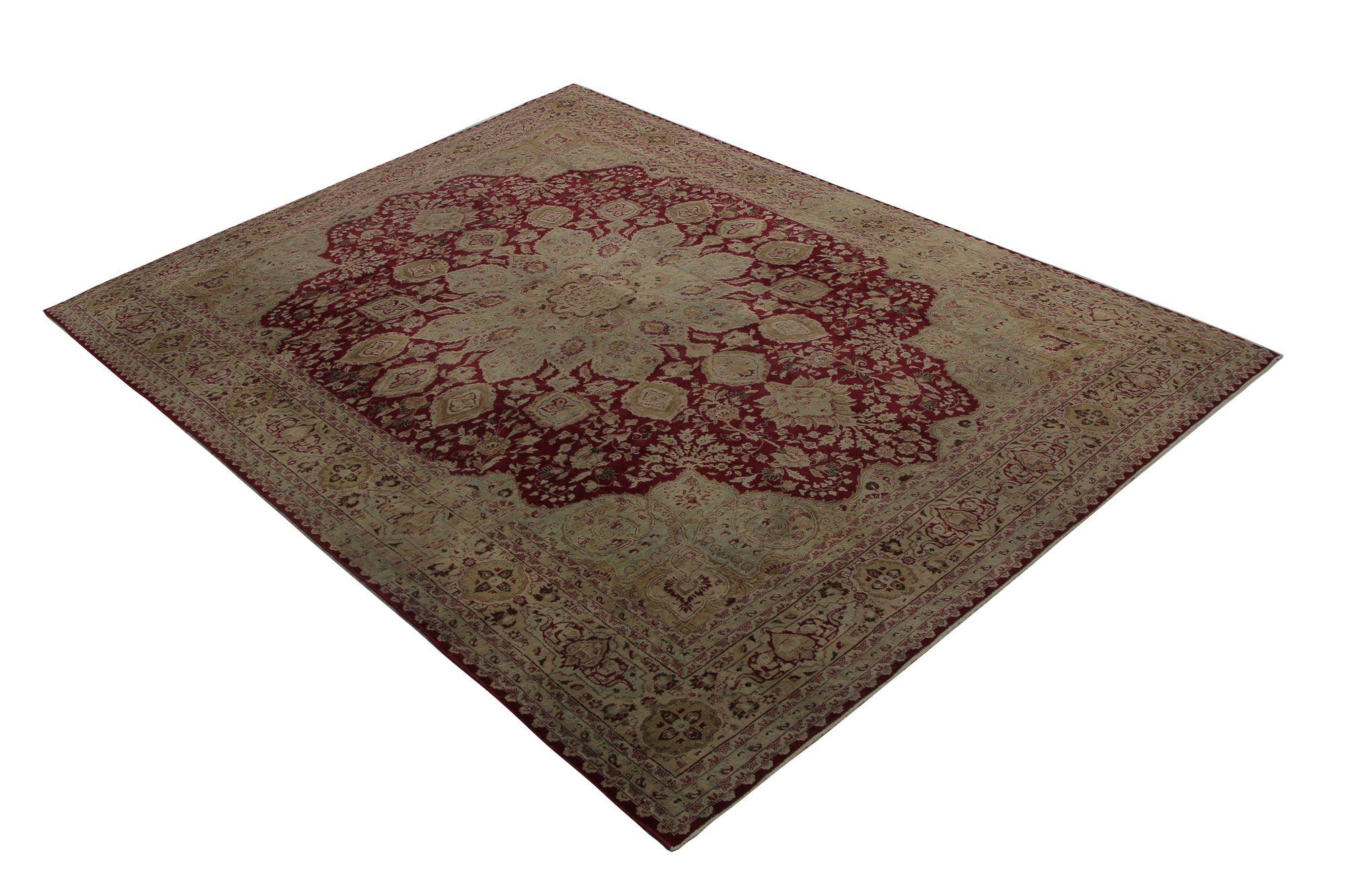 Persische Mashad-Teppiche - Wolle in Rot und Taupe mit Muster - 97831 (Irakisch) im Angebot