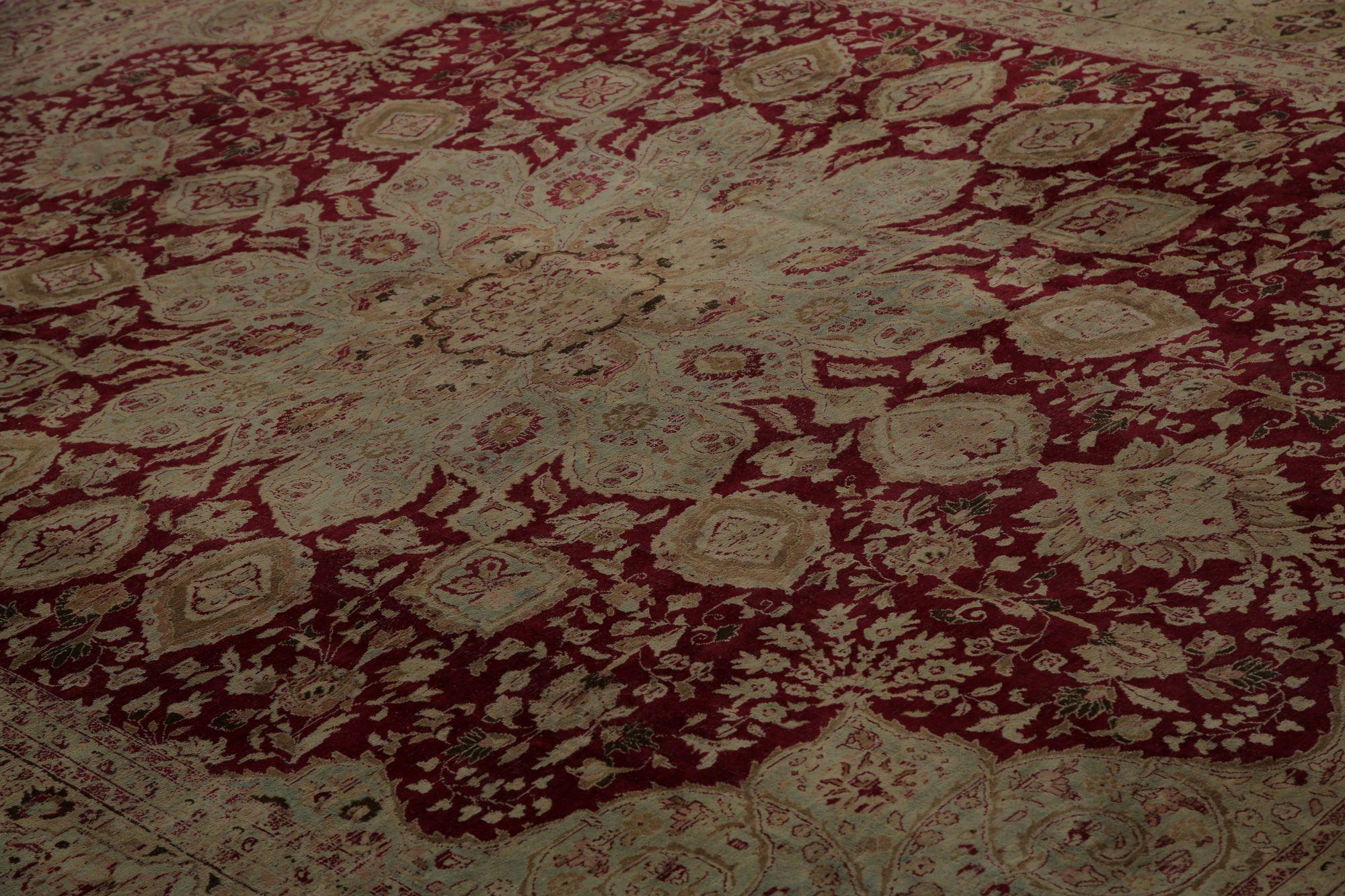 Persische Mashad-Teppiche - Wolle in Rot und Taupe mit Muster - 97831 im Zustand „Hervorragend“ im Angebot in Dallas, TX