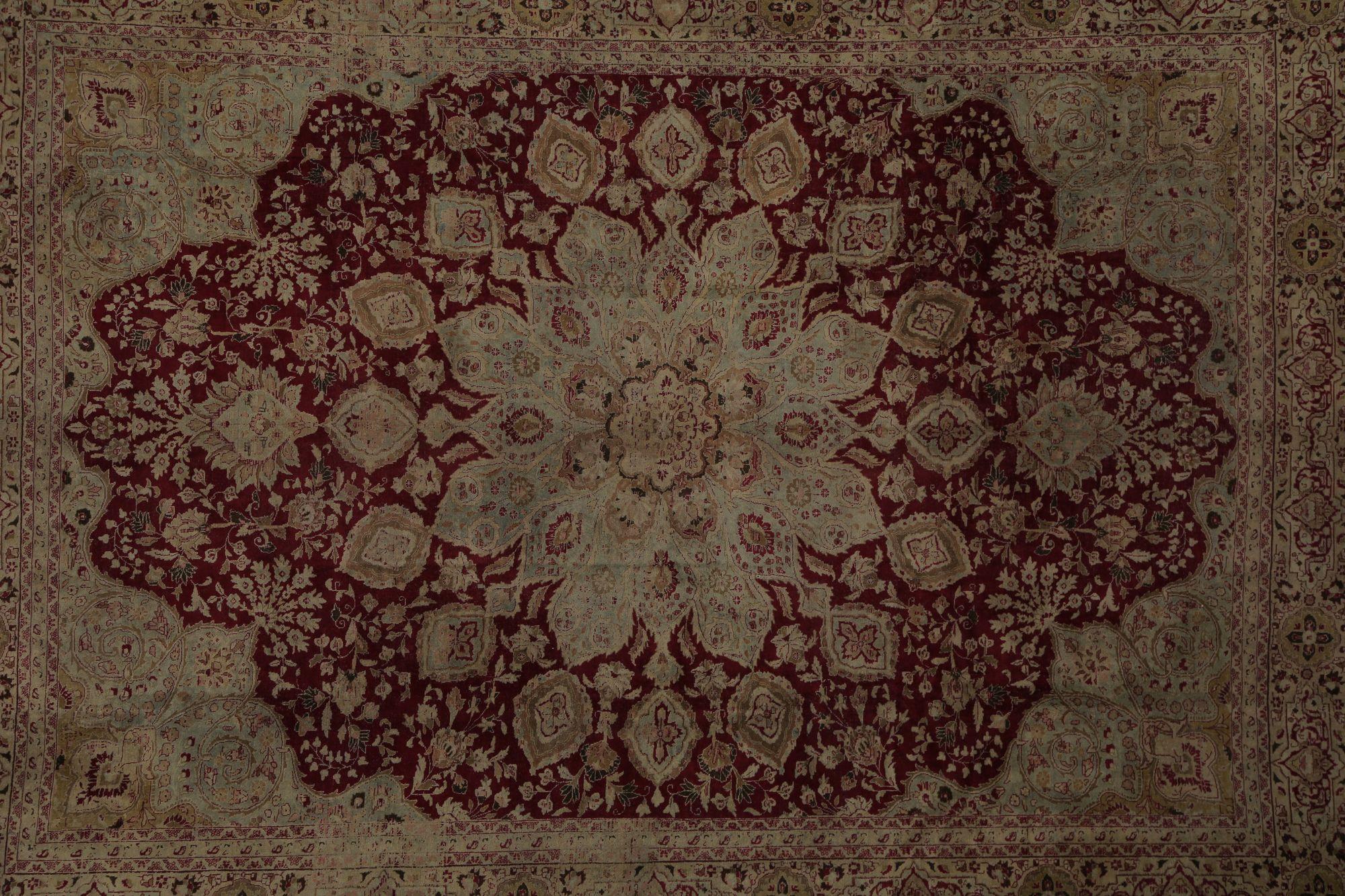 Persische Mashad-Teppiche - Wolle in Rot und Taupe mit Muster - 97831 (20. Jahrhundert) im Angebot