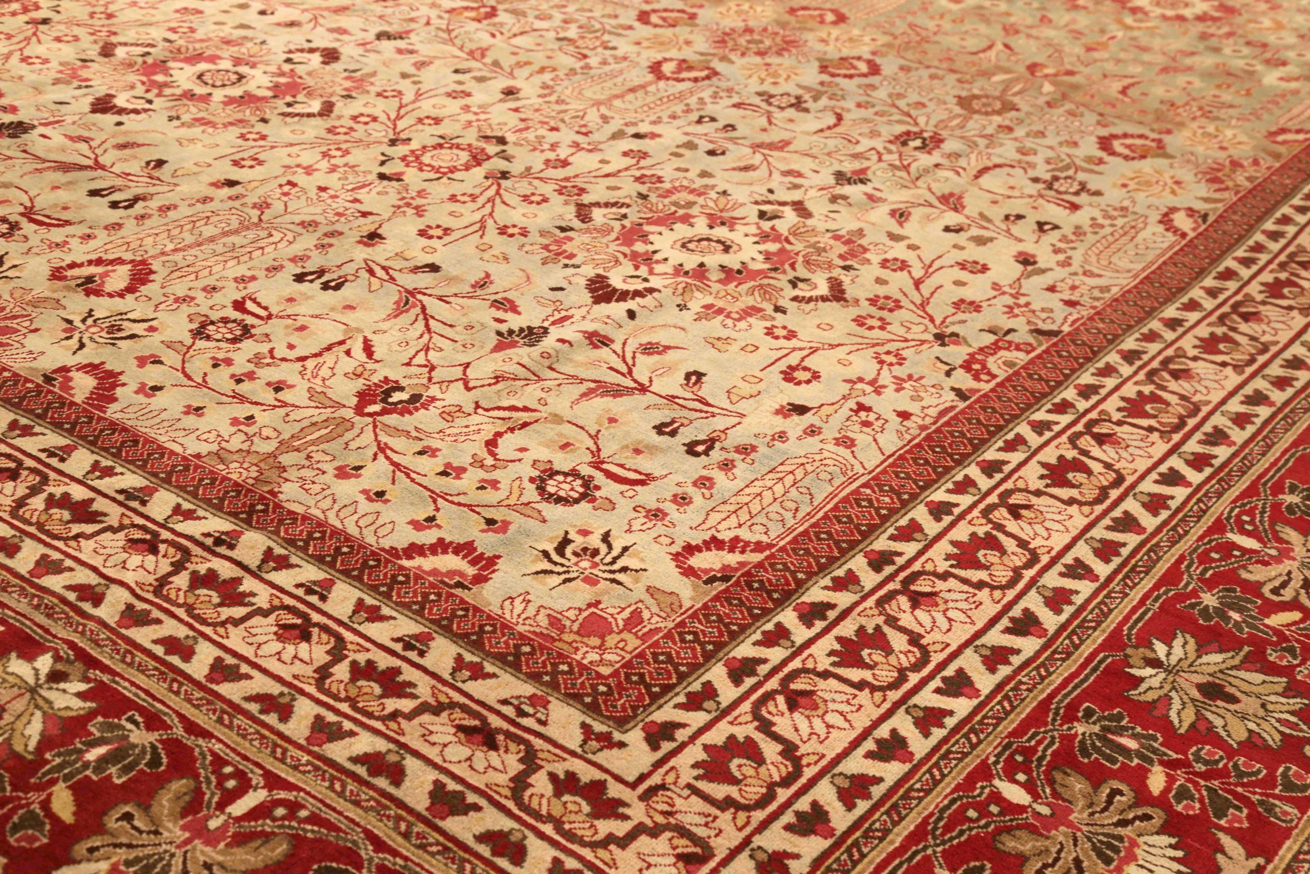 Persischer Mashad Over Size-Teppich Circa 1880 - Wolle Grün Elfenbein Rot 73878 (Asiatisch) im Angebot