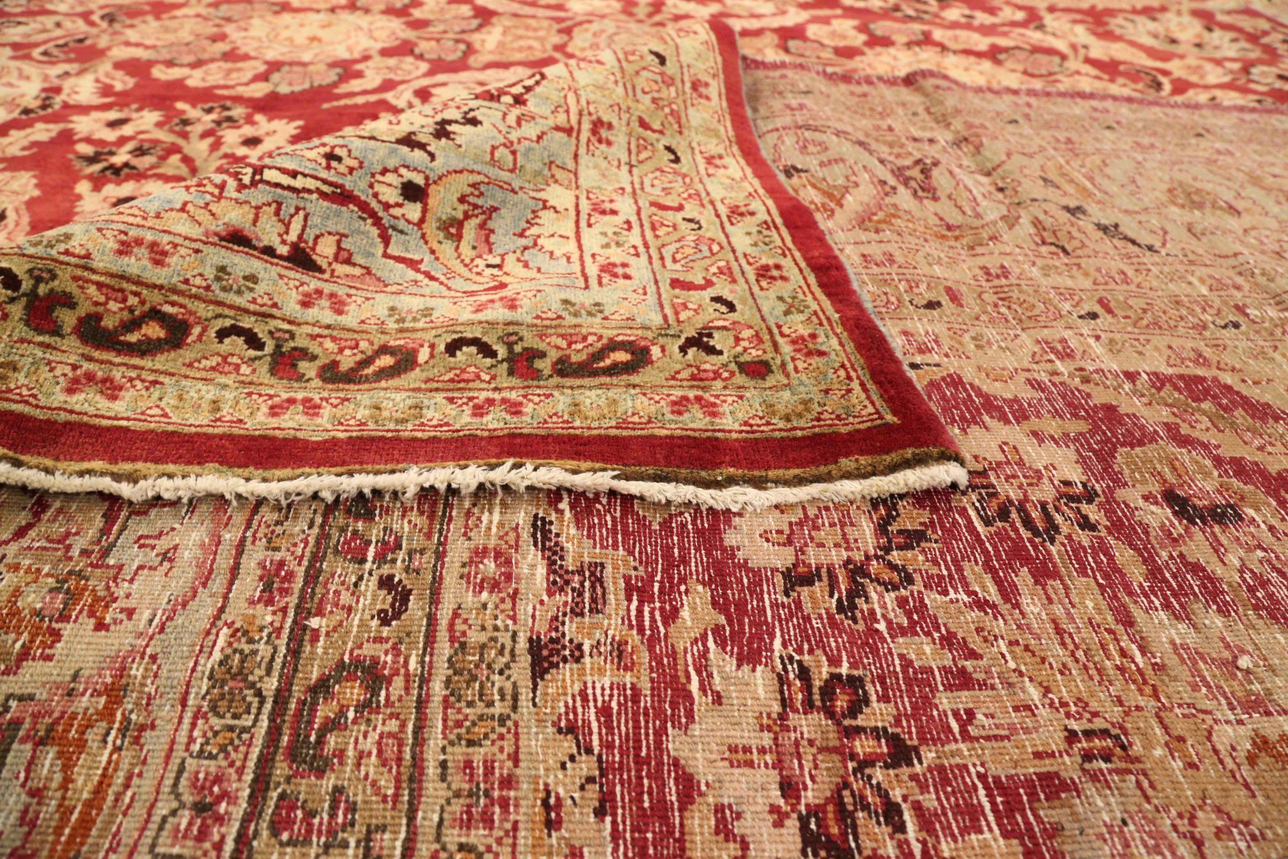 Persischer Mashad Over Size-Teppich Circa 1880 - Wolle Elfenbein Rot 73864 im Zustand „Hervorragend“ im Angebot in Dallas, TX