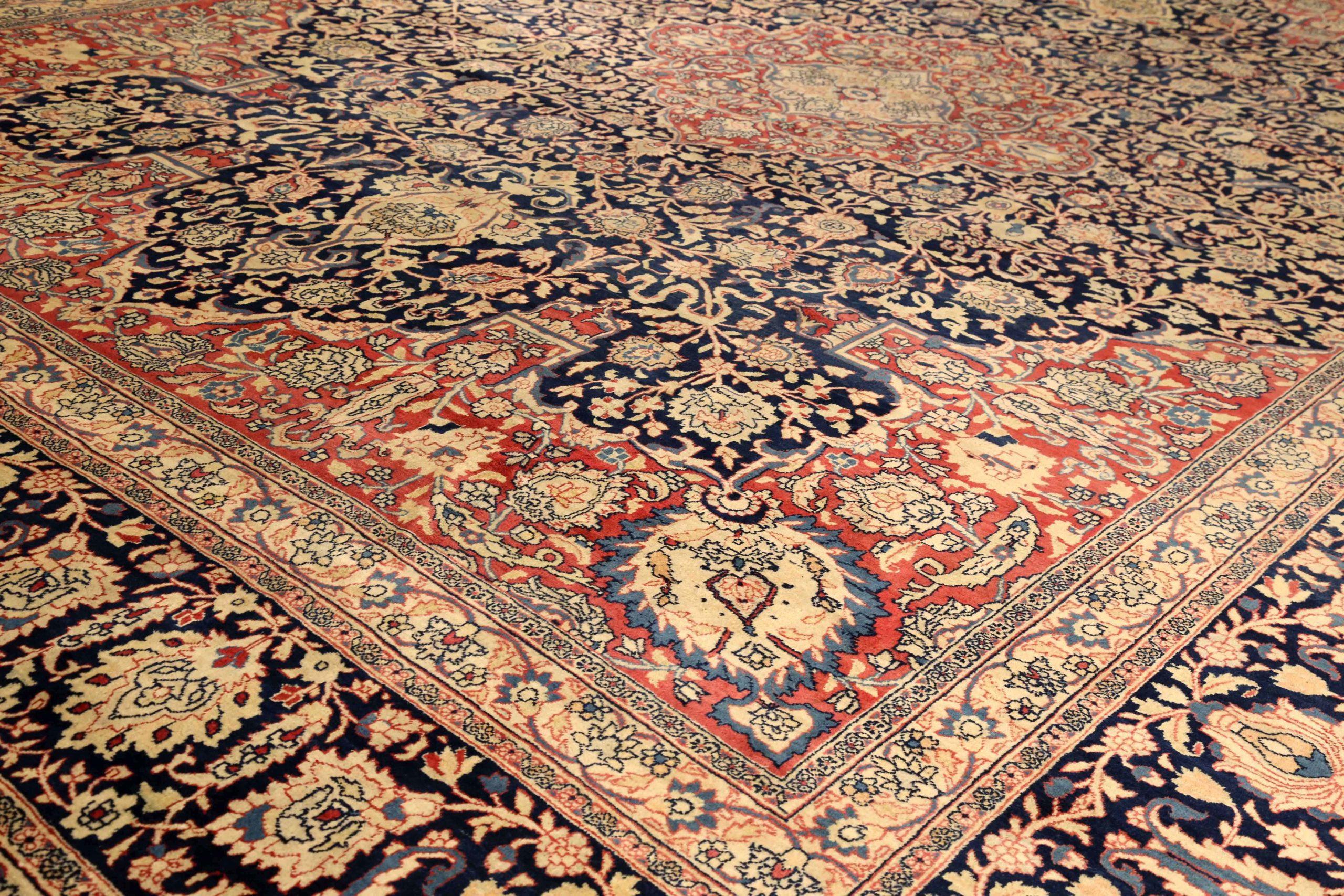 Asiatico Tappeto persiano Mashad Over Size, circa 1910 - Lana, nero, avorio, rosso - 75127 in vendita