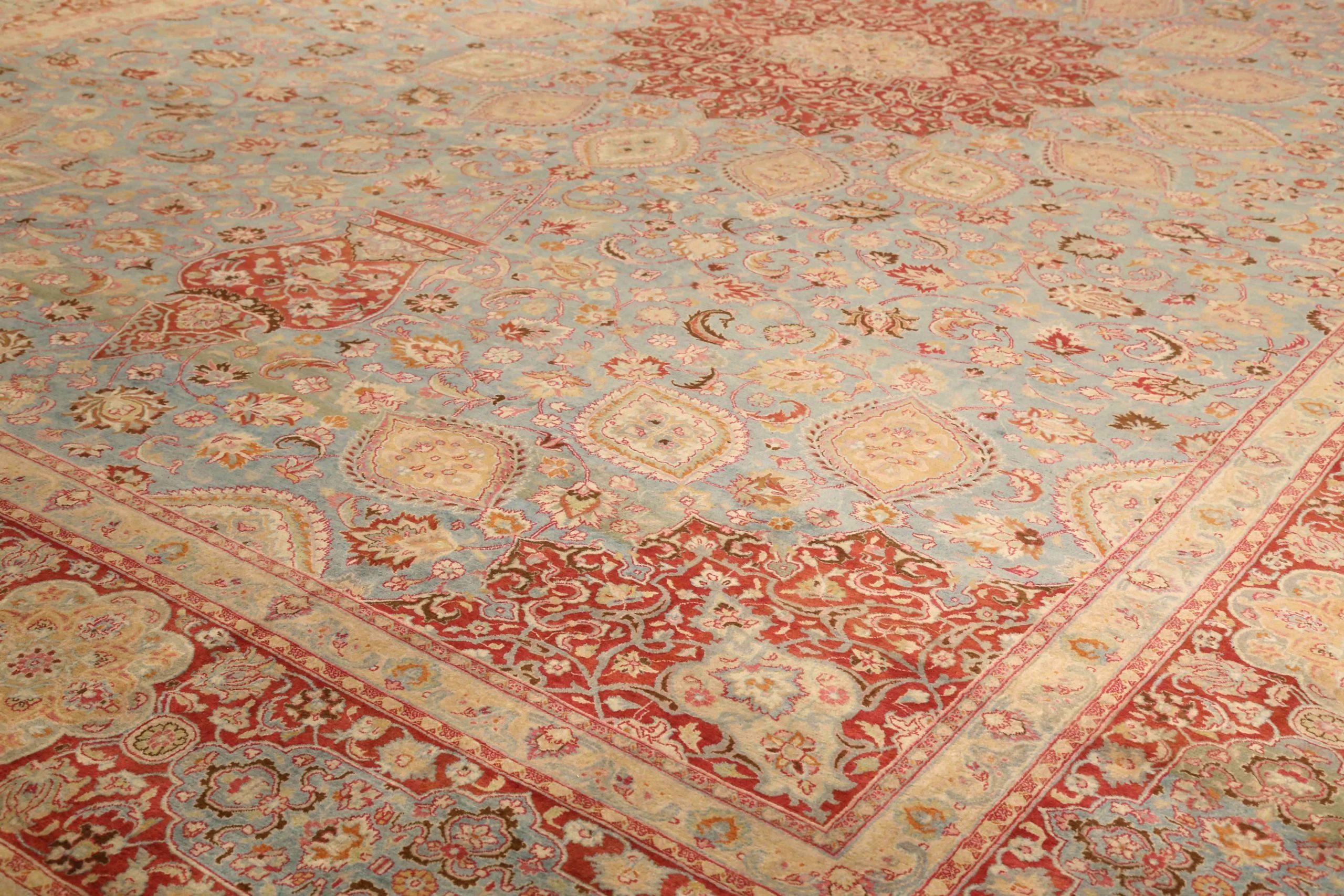 Persischer Mashad Over Size-Teppich Circa 1910 - Wolle Blau Elfenbein Rot 73293 im Zustand „Hervorragend“ im Angebot in Dallas, TX