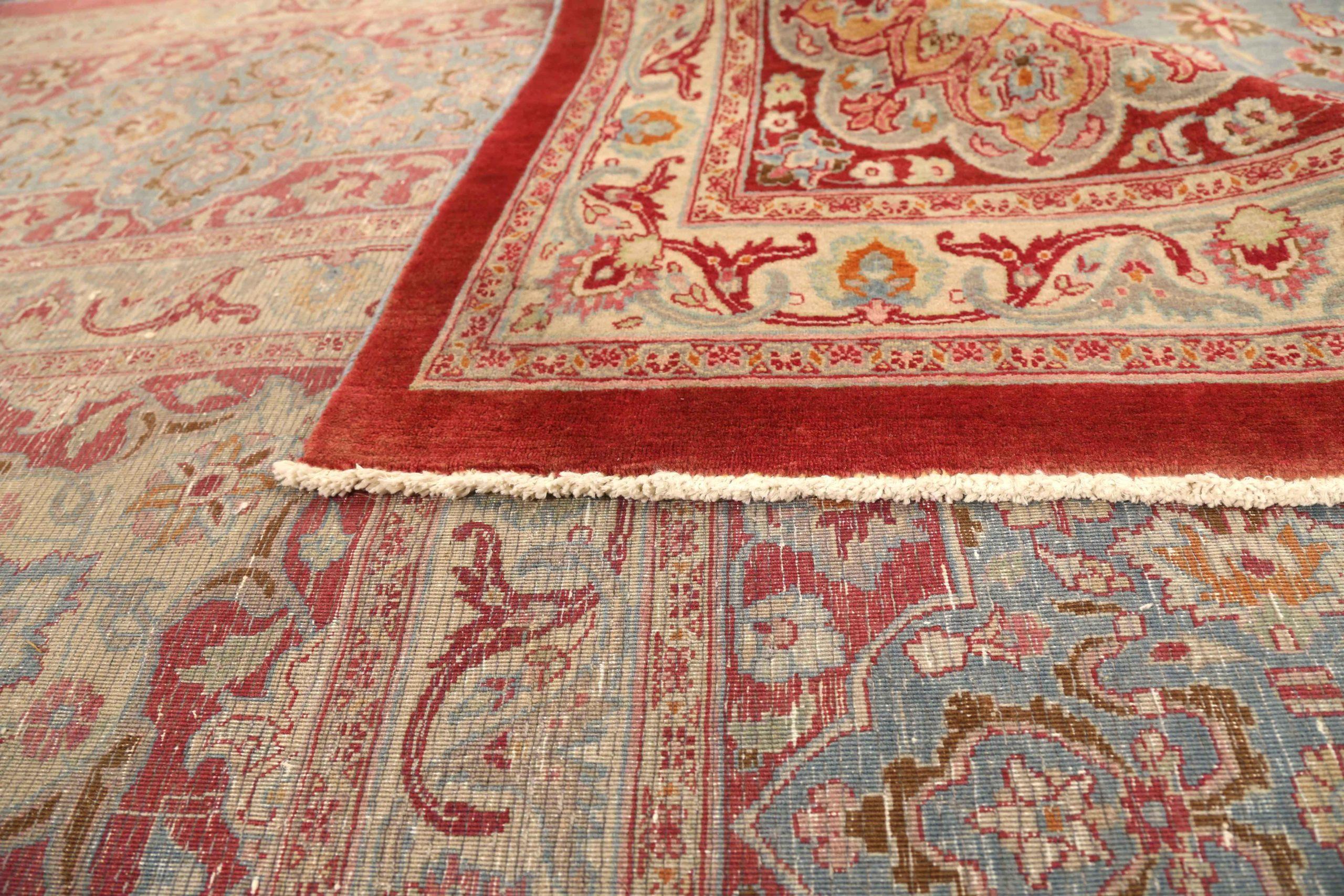Persischer Mashad Over Size-Teppich Circa 1910 - Wolle Blau Elfenbein Rot 73293 (20. Jahrhundert) im Angebot