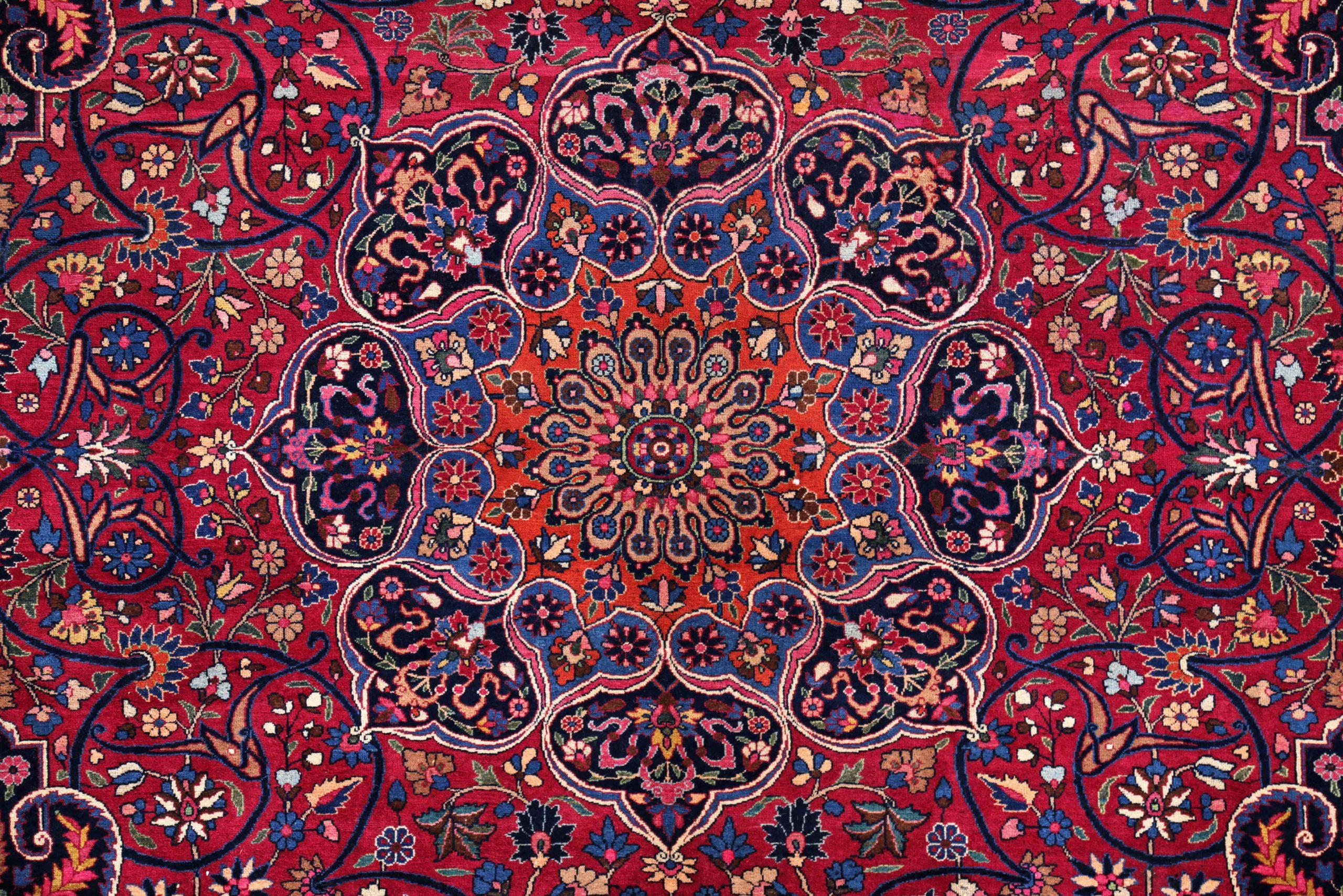 Tappeto persiano Mashad Over Size, circa 1910 - Lana Blu Navy Blue Red Design - 91504 In condizioni ottime in vendita a Dallas, TX