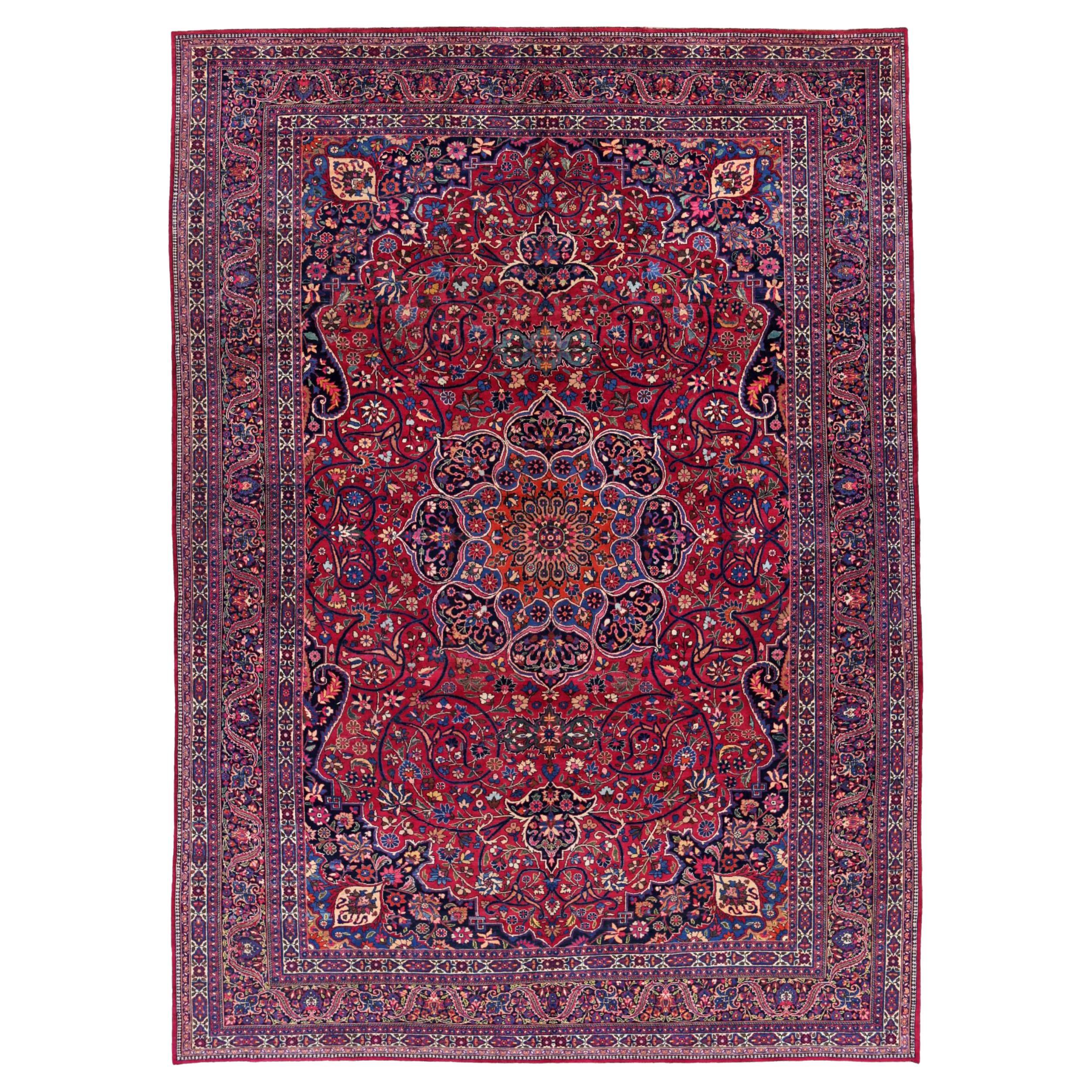 Tappeto persiano Mashad Over Size, circa 1910 - Lana Blu Navy Blue Red Design - 91504 in vendita