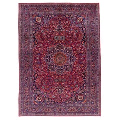 Tappeto persiano Mashad Over Size, circa 1910 - Lana Blu Navy Blue Red Design - 91504
