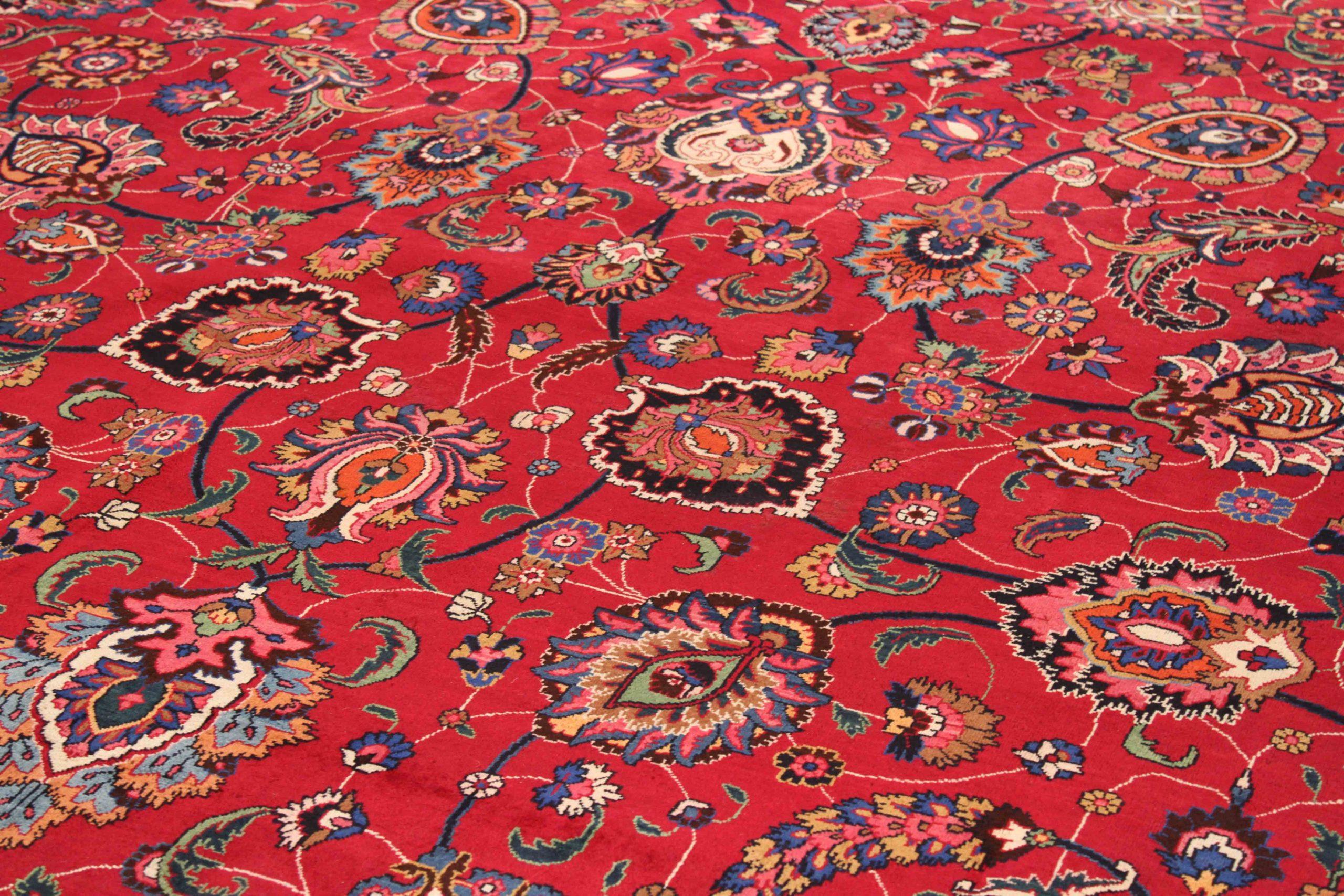 Asiatico Tappeto persiano Mashad Over Size Circa 1940 - Lana Avorio Blu Navy Rosso 70606 in vendita