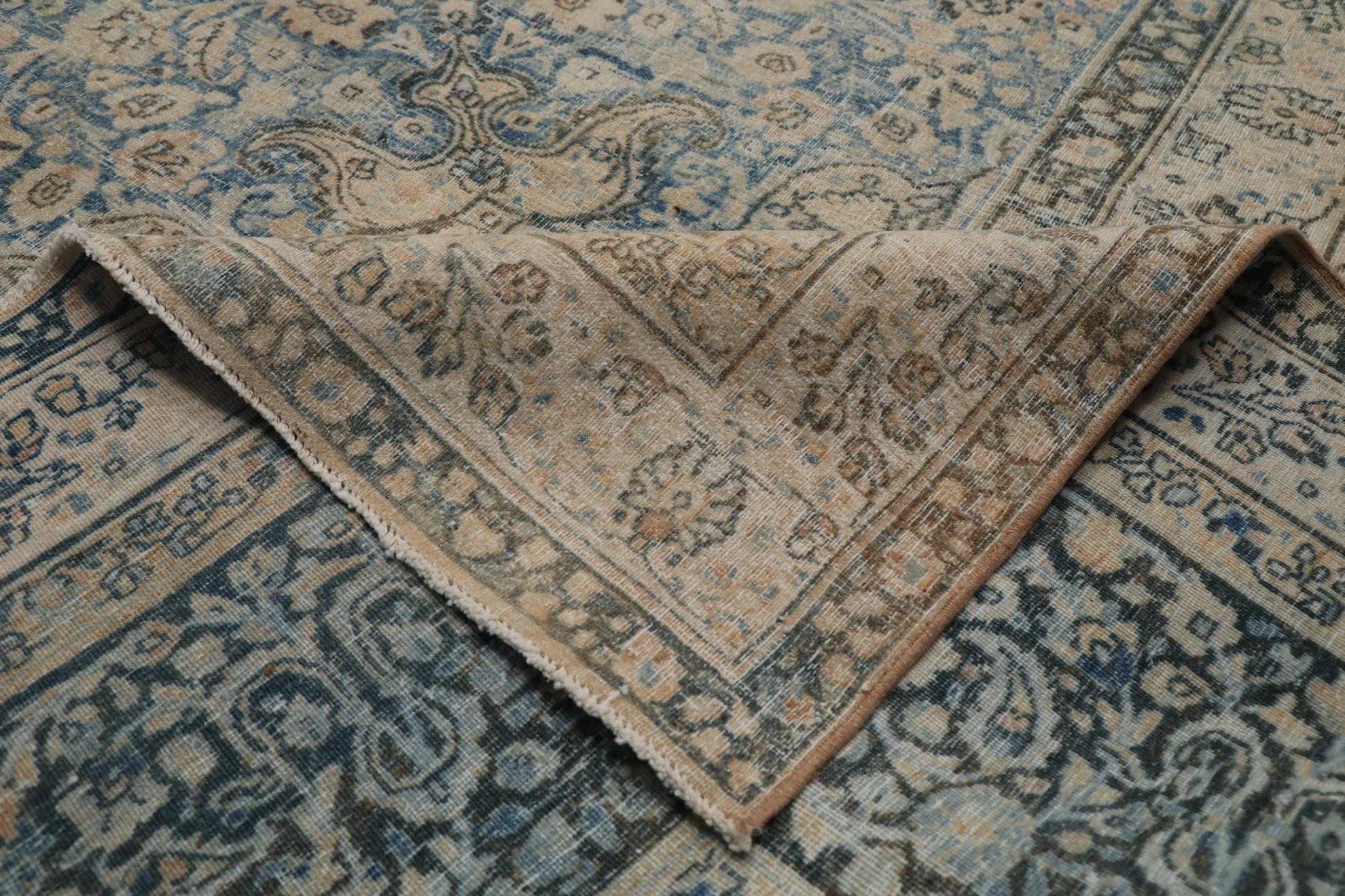 Persischer Mashad Over Size Teppich - Wolle Blau Braun Elfenbein Design - 99416 im Zustand „Hervorragend“ im Angebot in Dallas, TX