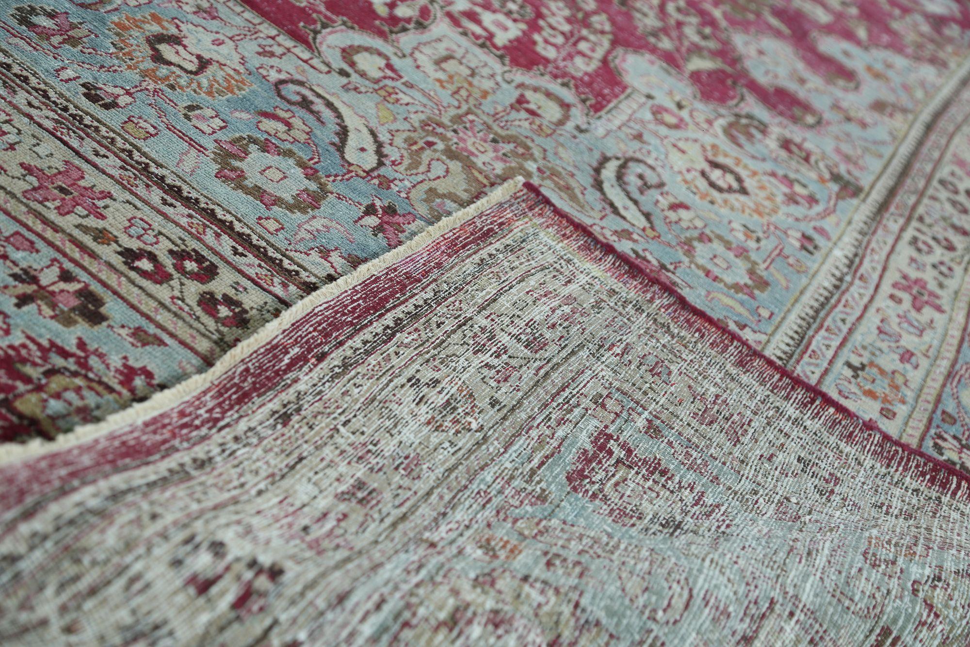 Persischer Mashad Over Size-Teppich - Wolle Hellblau Rot Design - 96884 (Irakisch) im Angebot