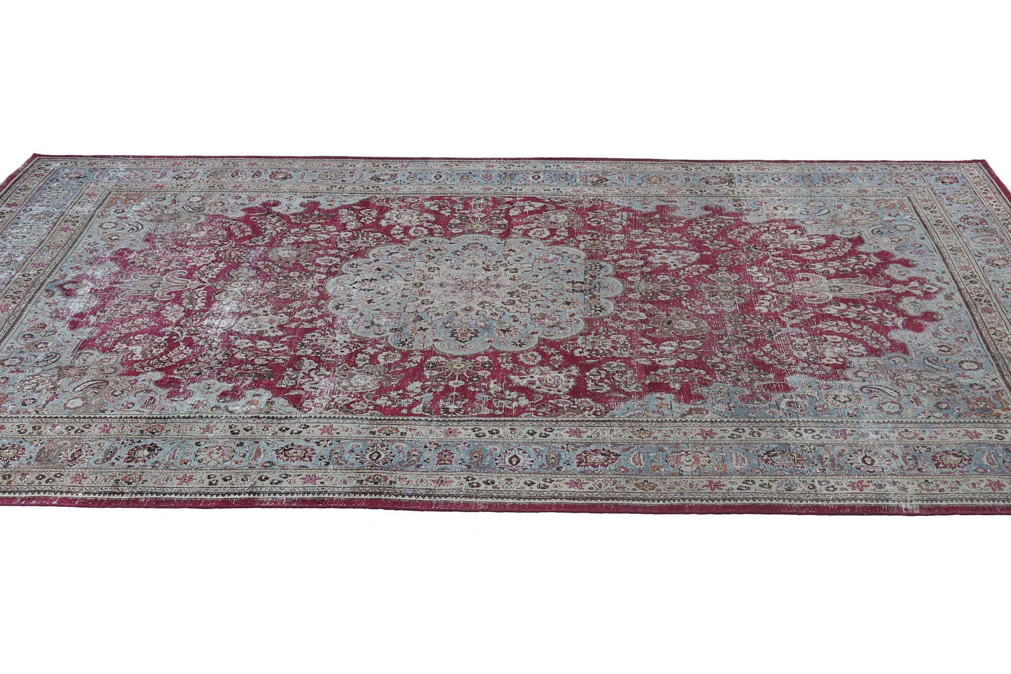 Persischer Mashad Over Size-Teppich - Wolle Hellblau Rot Design - 96884 im Zustand „Hervorragend“ im Angebot in Dallas, TX