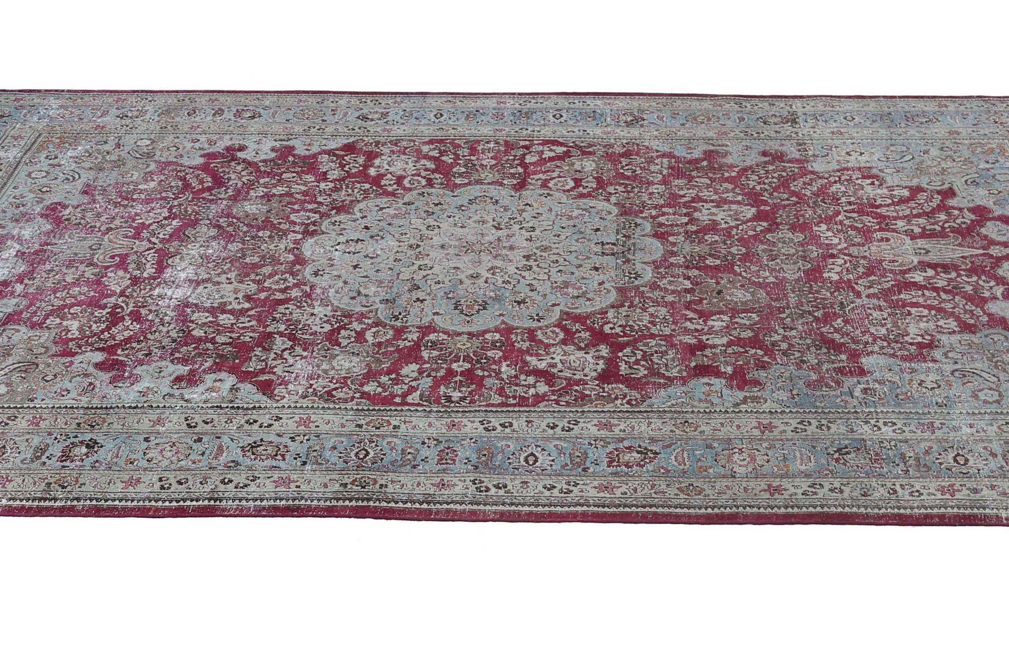Persischer Mashad Over Size-Teppich - Wolle Hellblau Rot Design - 96884 (20. Jahrhundert) im Angebot