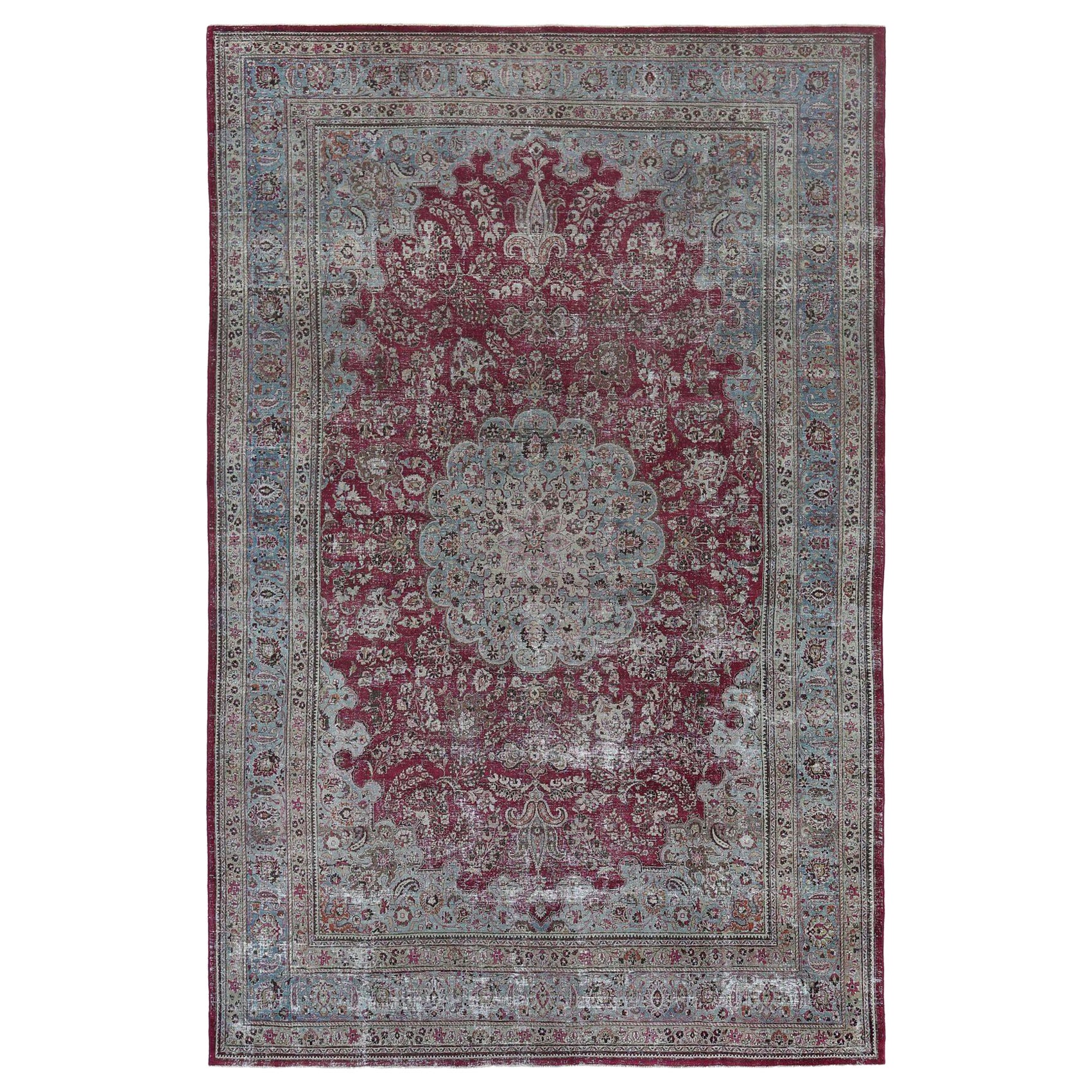 Alfombra Persa Mashad - Lana Diseño Rojo Azul Claro - 96884