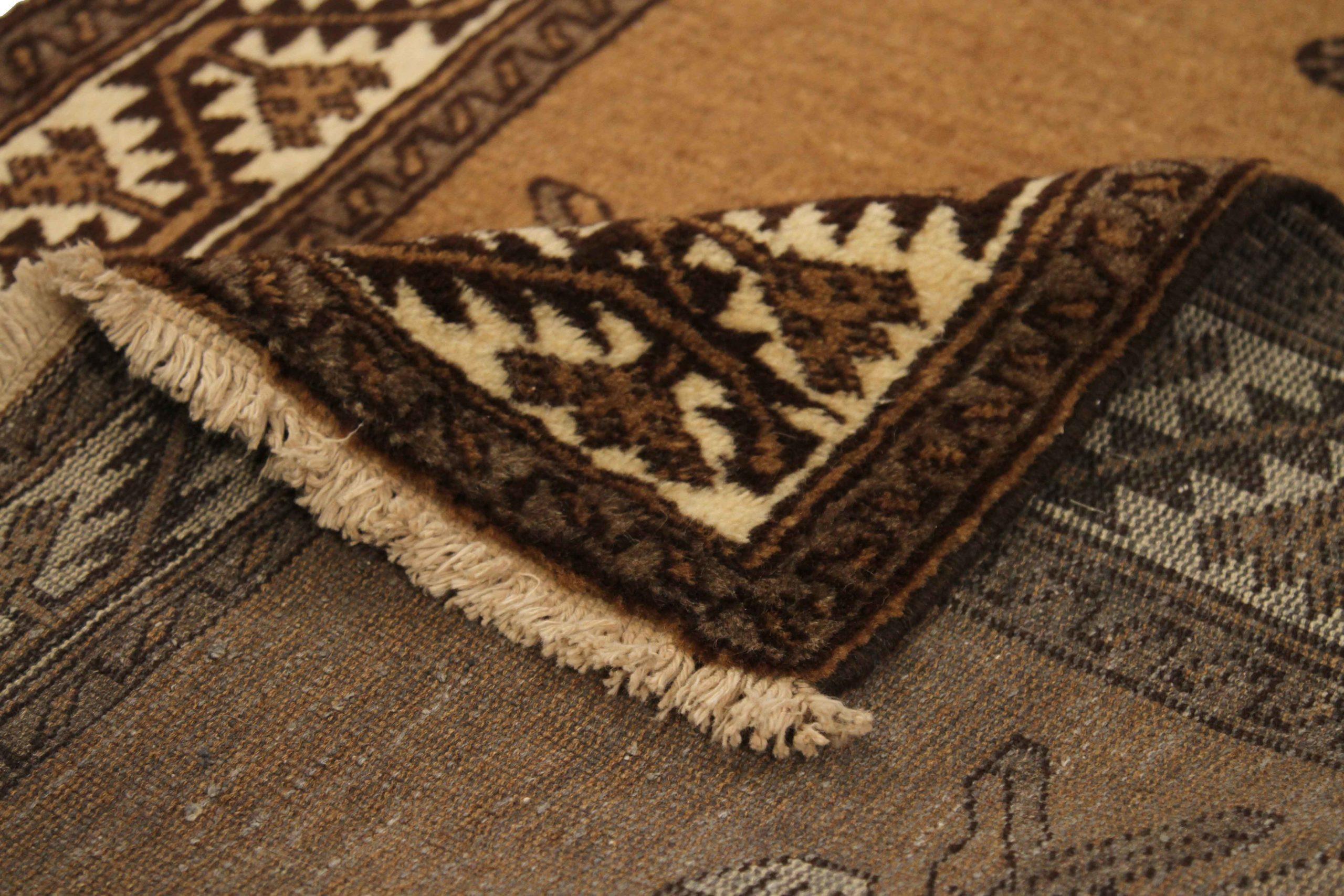 Persische Mashad Läufer Teppich CIRCA 1910 - Wolle Braun Elfenbein 72705 (Asiatisch) im Angebot