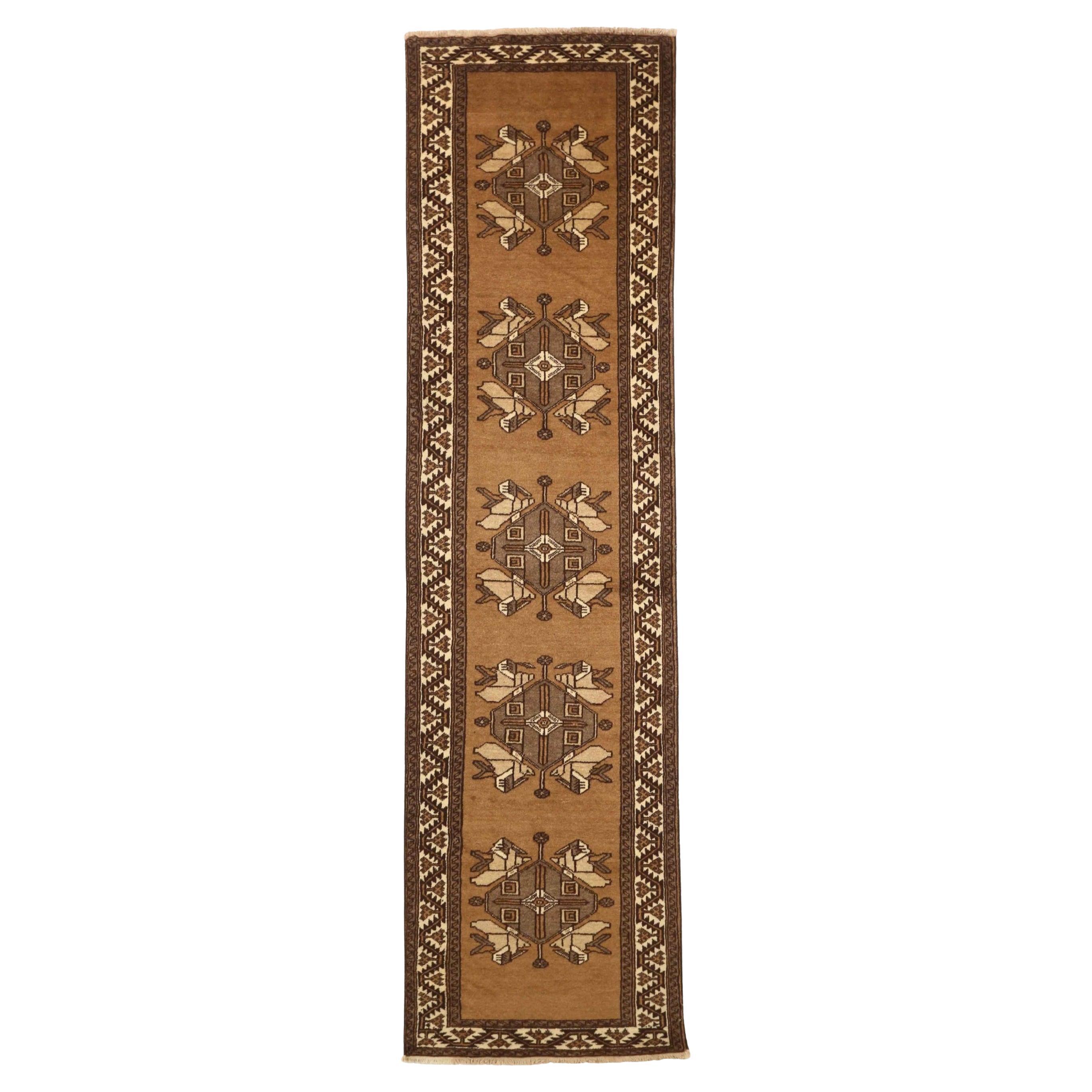 Tapis de course persan Mashad Circa 1910 - Laine Brown Ivory 72705