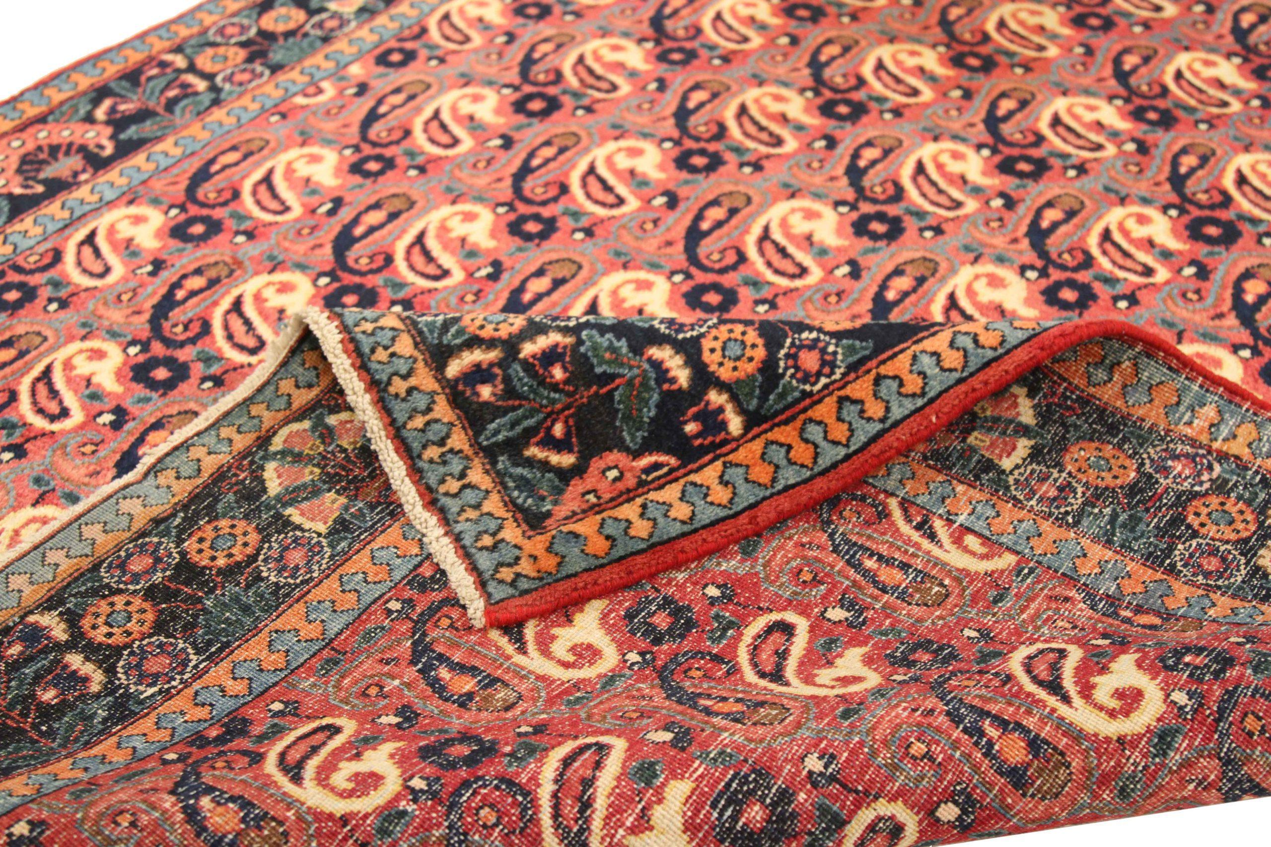 Asian Persian Mashad Small Rug - Wool Blue Ivory Red 75028 For Sale
