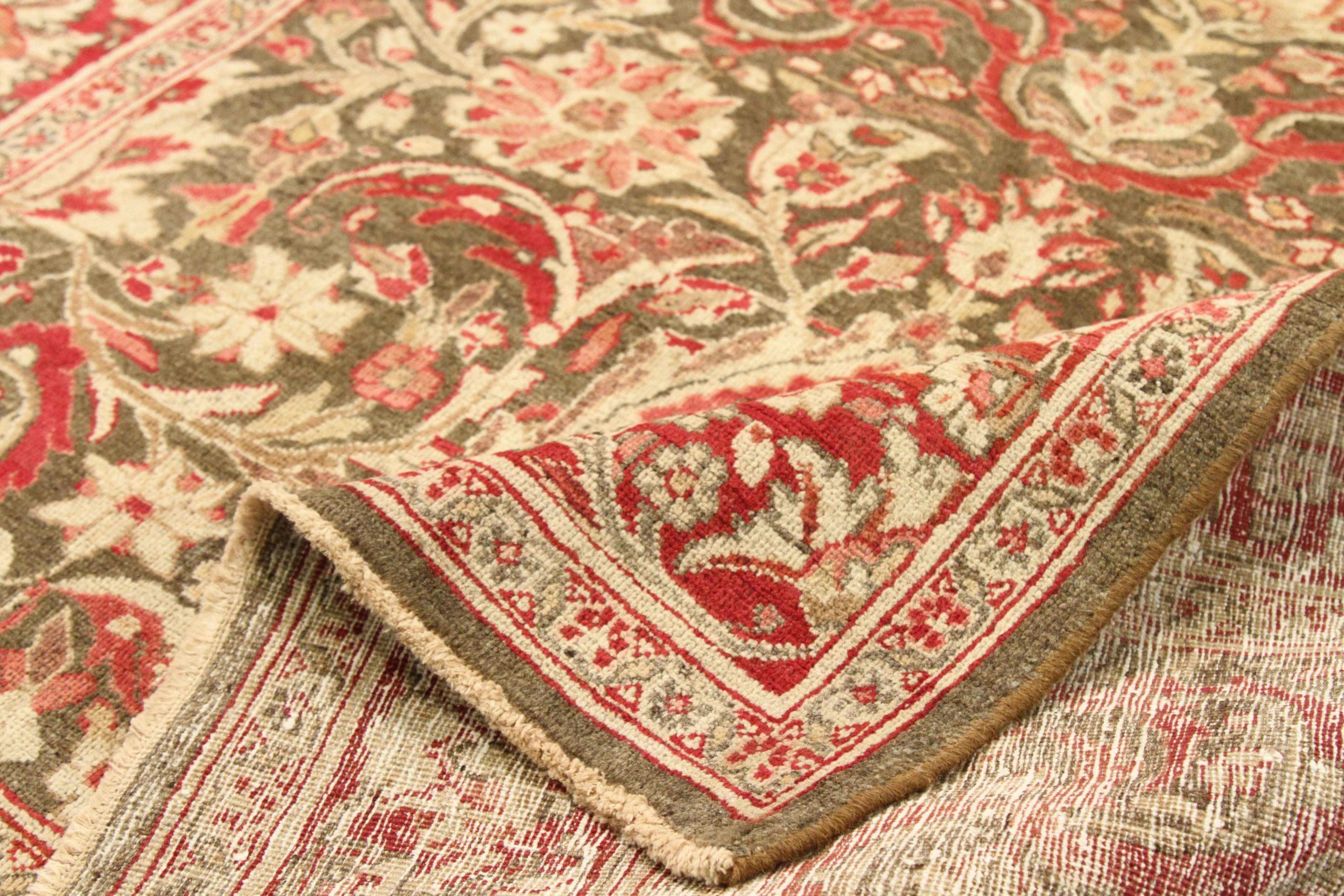 Asian Persian Mashad Small Rug - Wool Brown Ivory Pink Design - 75634 For Sale
