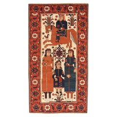 Alfombra Persa Mashad Pequeña Circa 1910 - Lana Marfil Azul Marino Rojo 71983
