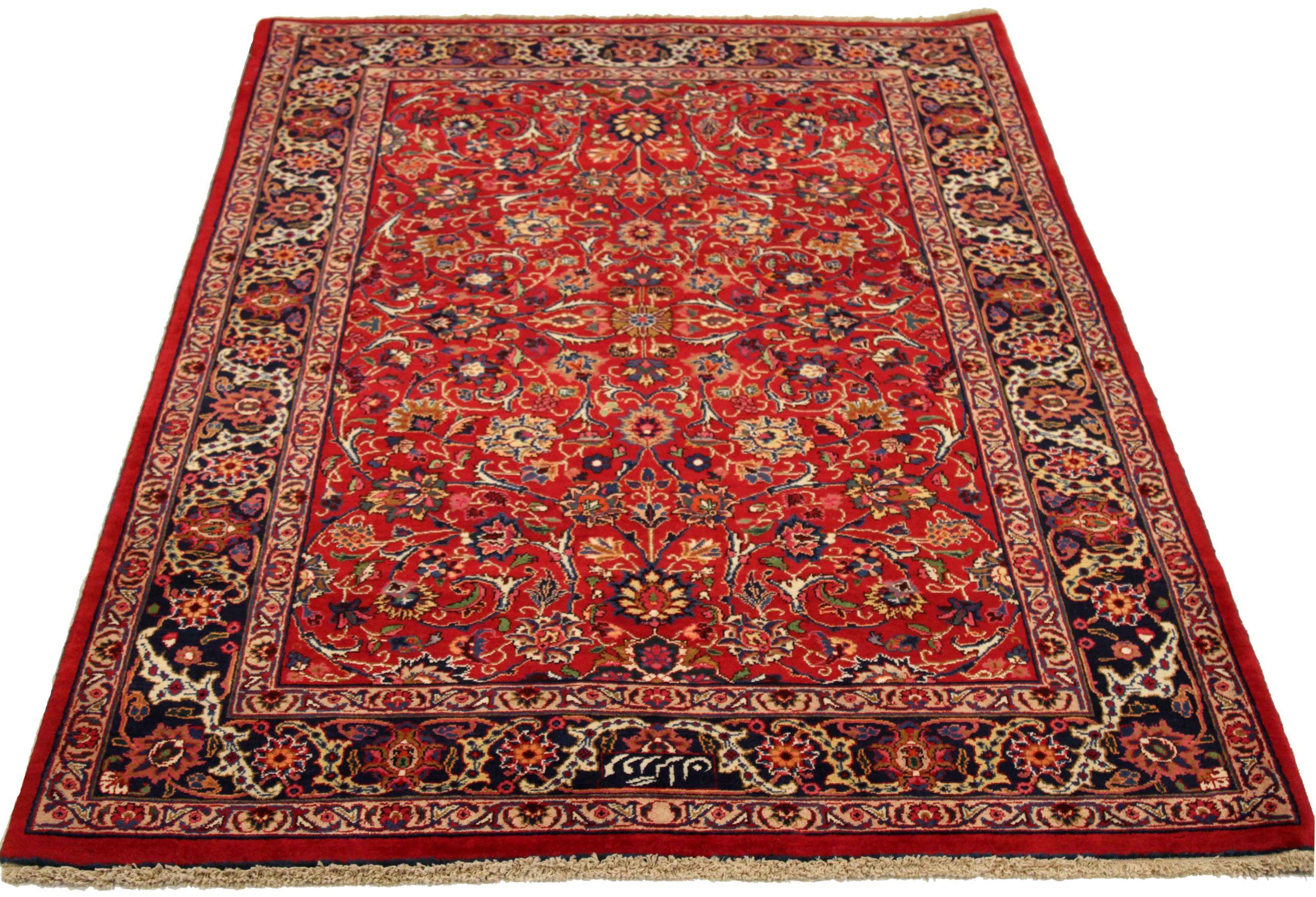 Entdecken Sie die Eleganz des persischen Mashad mit kleinem Teppich von CIRCA 1910. Dieses exklusive Design in den Farben Wolle und ElfenbeinMarineblauRotGelb ist perfekt, um Ihren Raum zu verschönern.