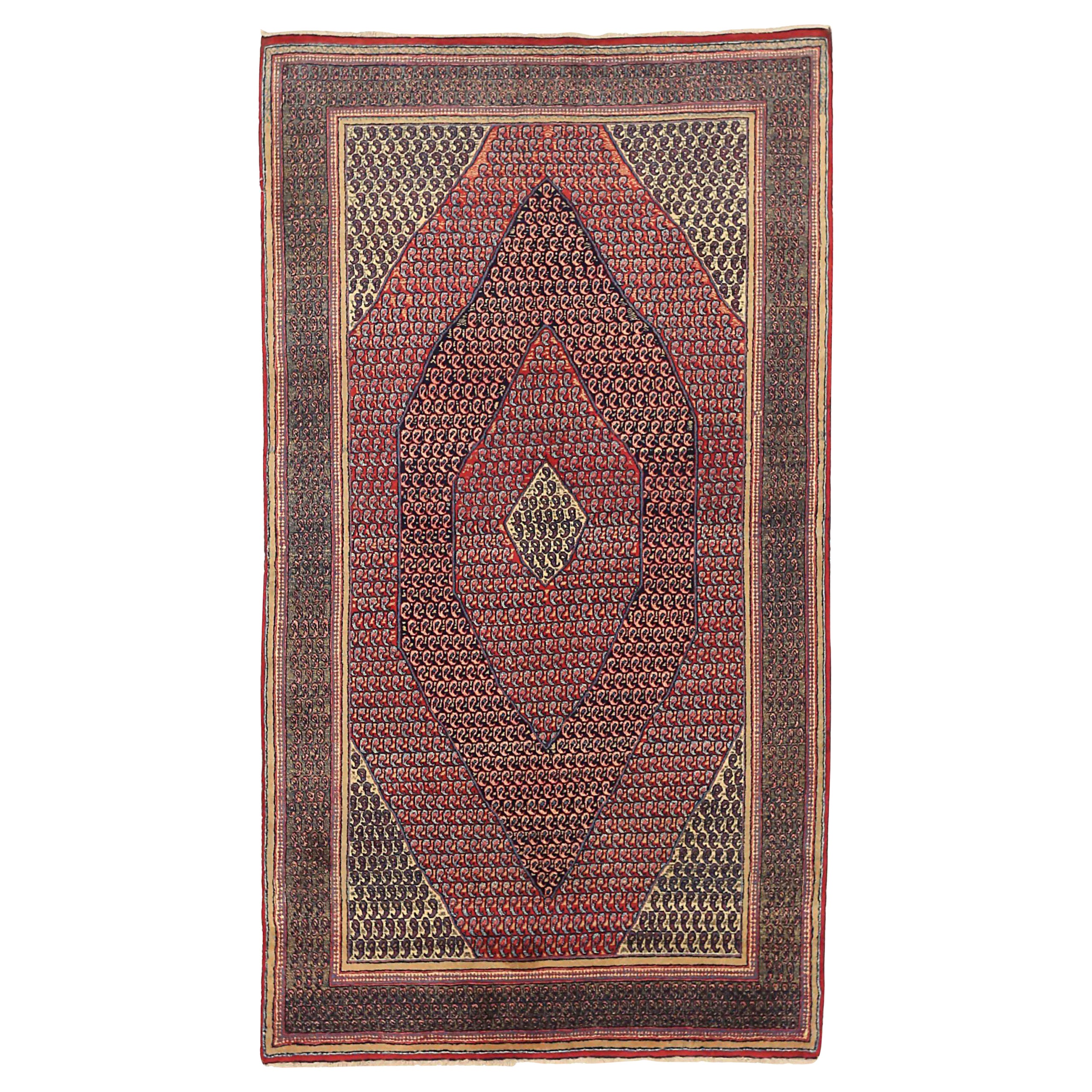 Persischer Mashad Kleiner Teppich - Wolle Elfenbein Marineblau Blau Rot 71584
