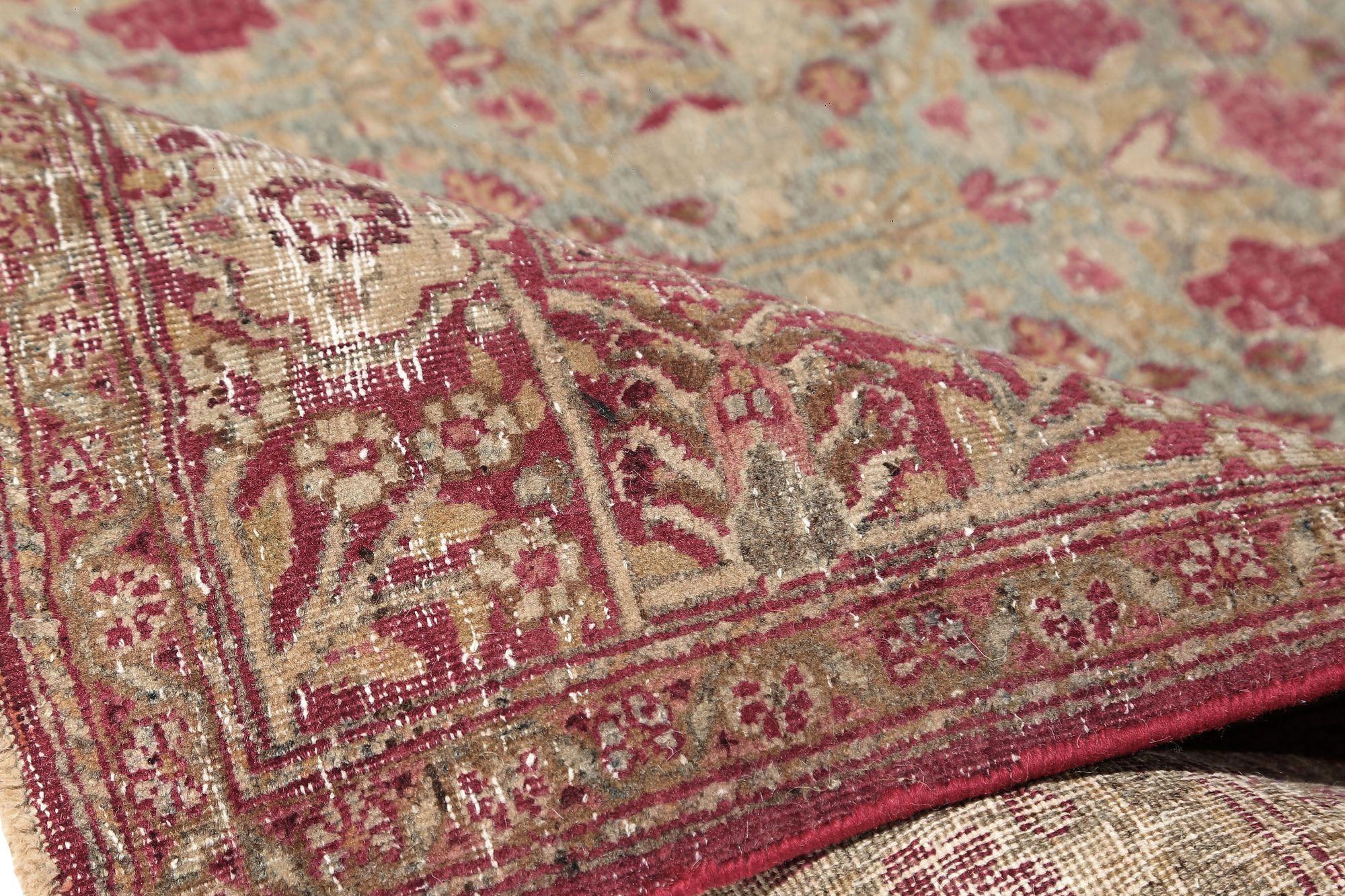 Persischer Mashad Kleiner Teppich - Wolle Hellblau Rosa Design - 97685 (Irakisch) im Angebot