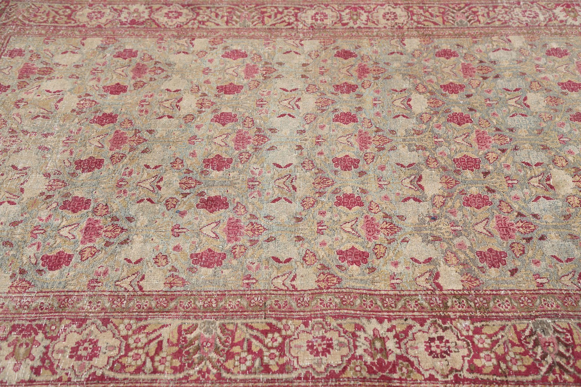Persischer Mashad Kleiner Teppich - Wolle Hellblau Rosa Design - 97685 (20. Jahrhundert) im Angebot