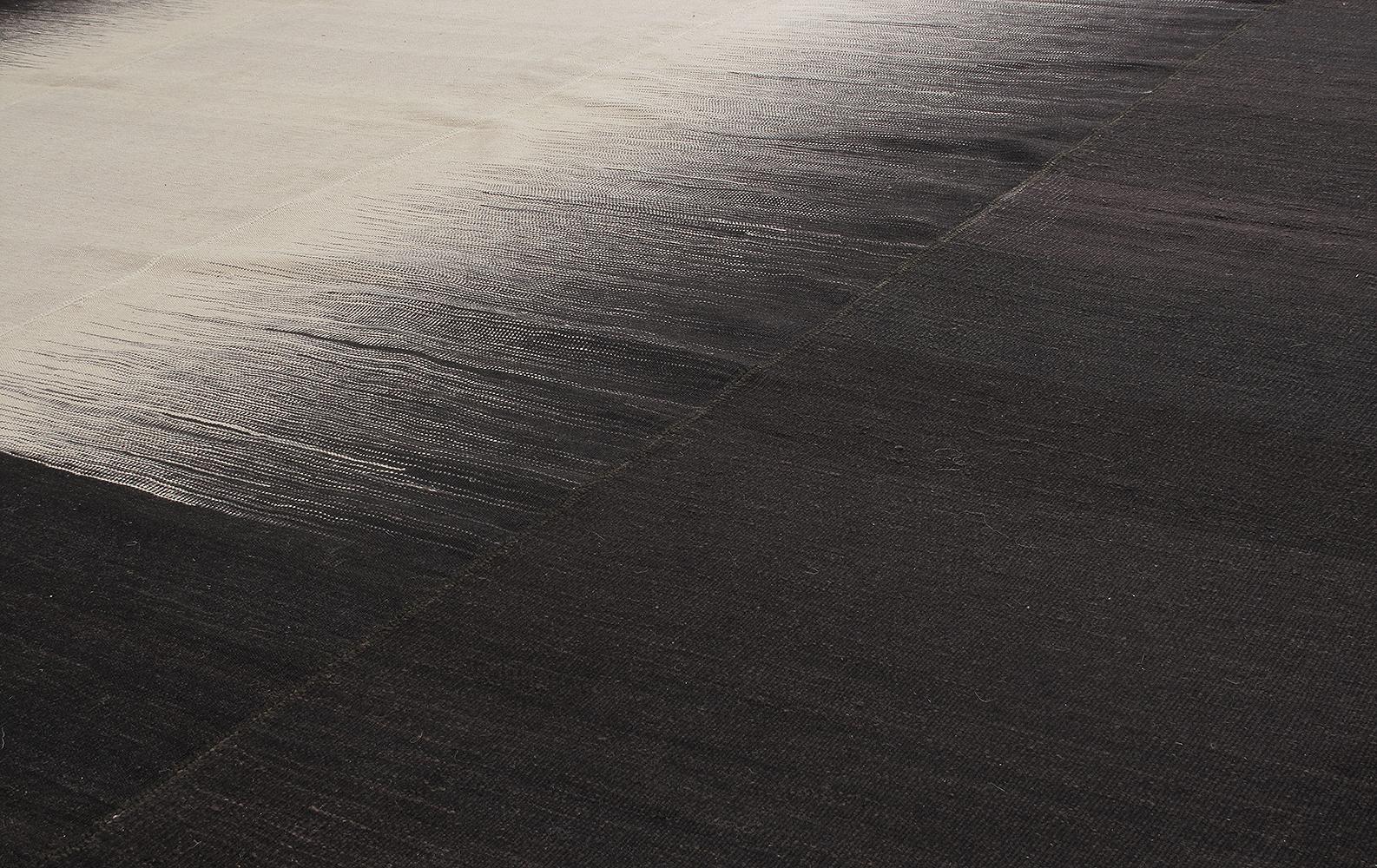 Persian Mazandaran Handwoven Flatweave Black, Beige and Orange  Rug In New Condition For Sale In New York, NY