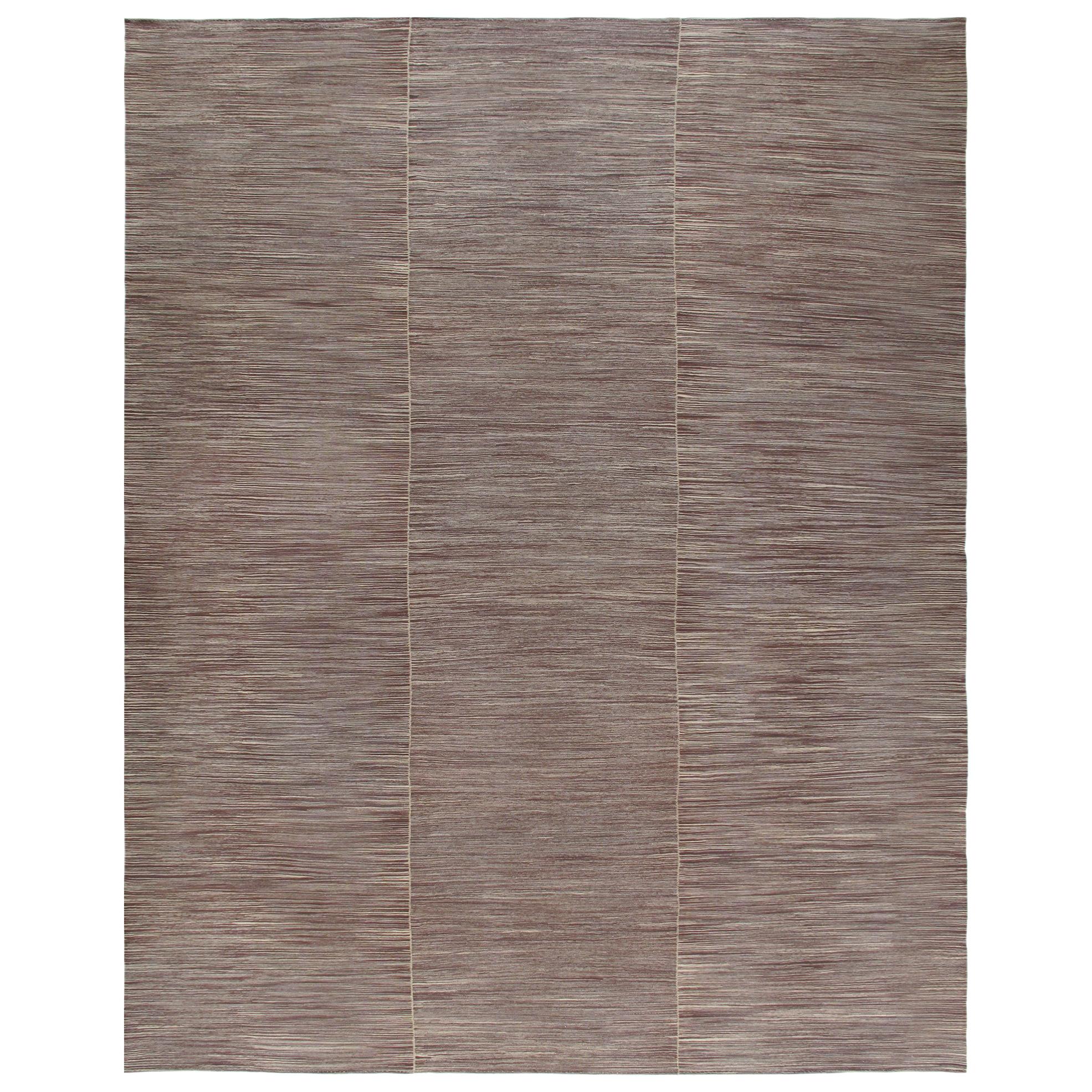 Persian Mazandaran Handwoven Flat-Weave Rug in Purple and Beige