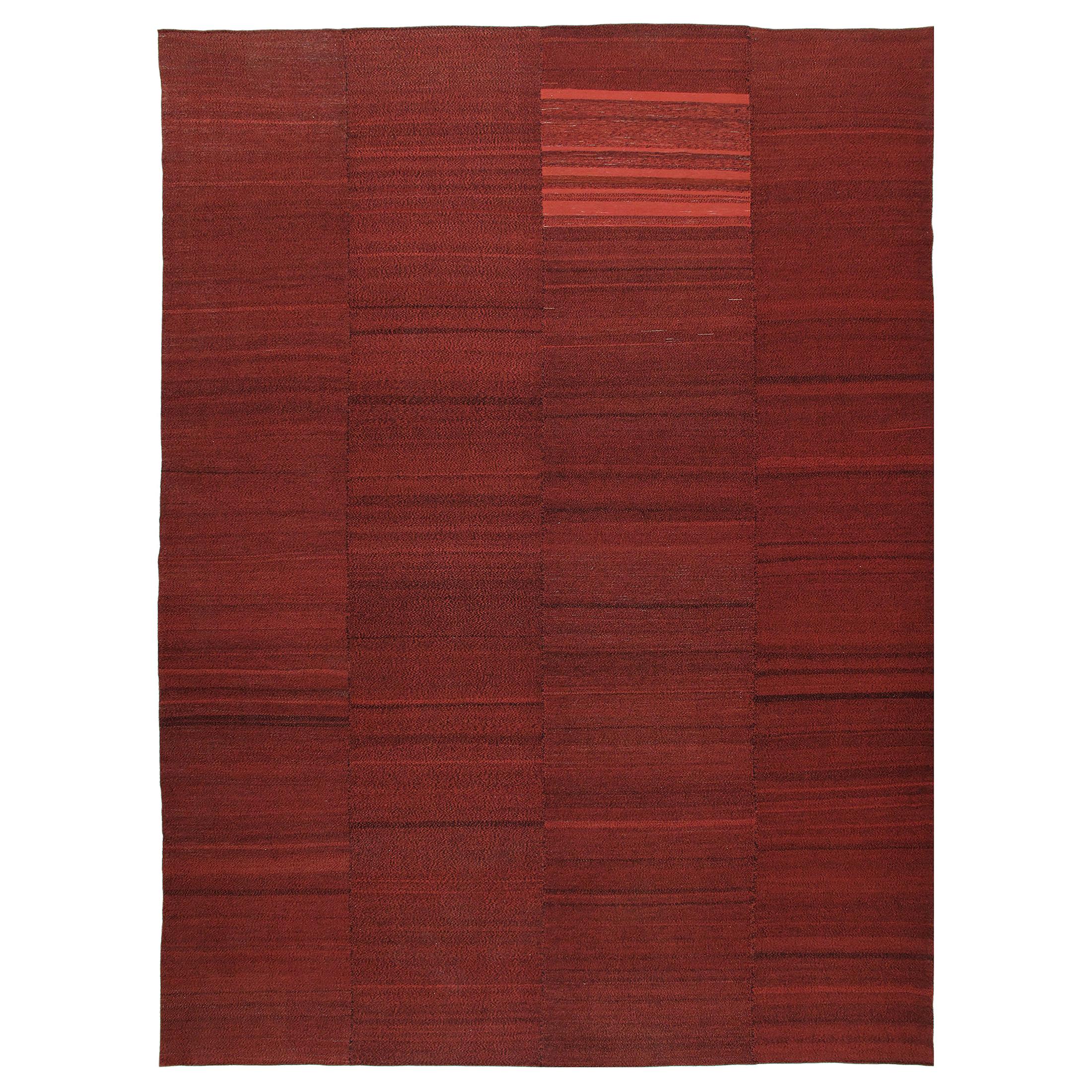 Persian Mazandaran Handwoven Flatweave Rug in Shades of Red