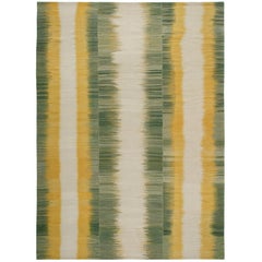 Persian Mazandaran Handwoven Flat-Weave Green, Yellow, Beige Rug