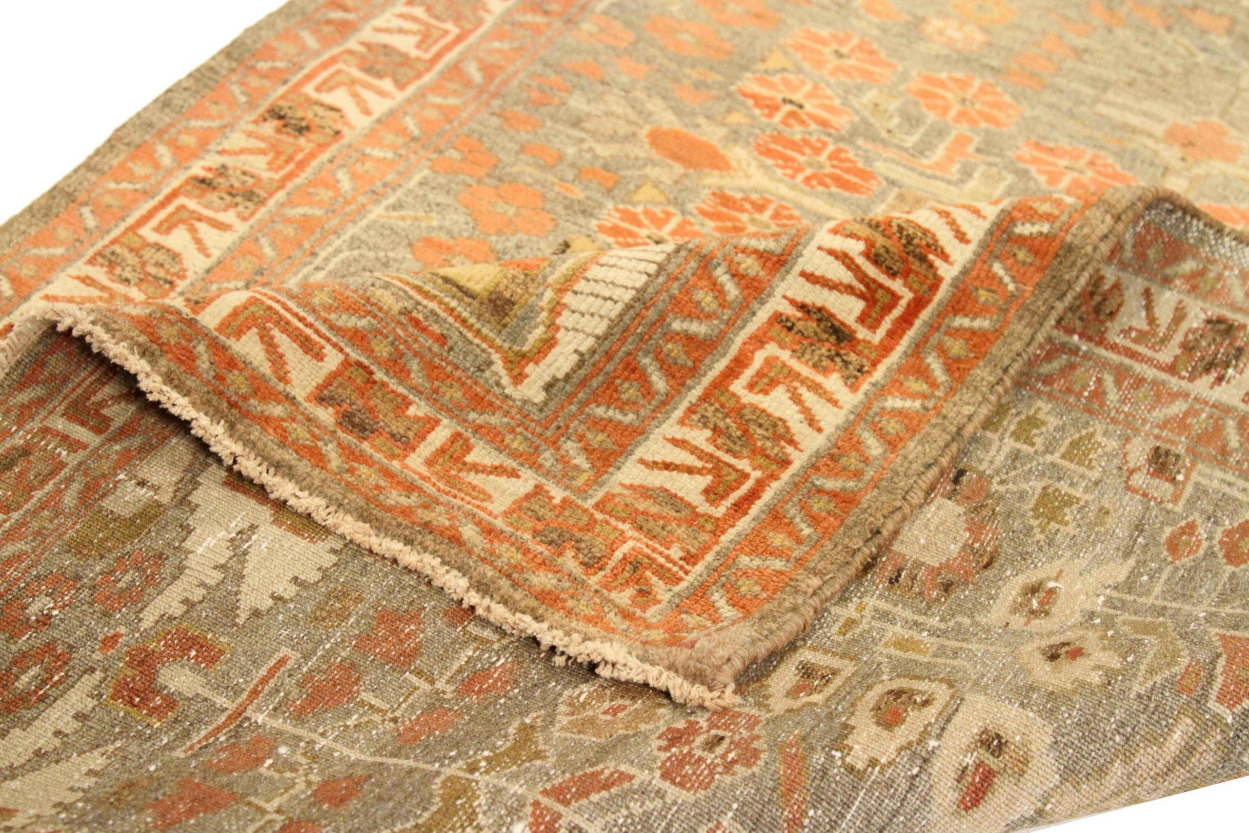 Iraqi Persian Mehraban Runner Rug - Wool Brown Green Ivory Red - 75837 For Sale