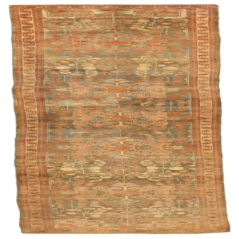 Persian Mehraban Runner Rug - Wool Brown Green Ivory Red - 75837 For Sale