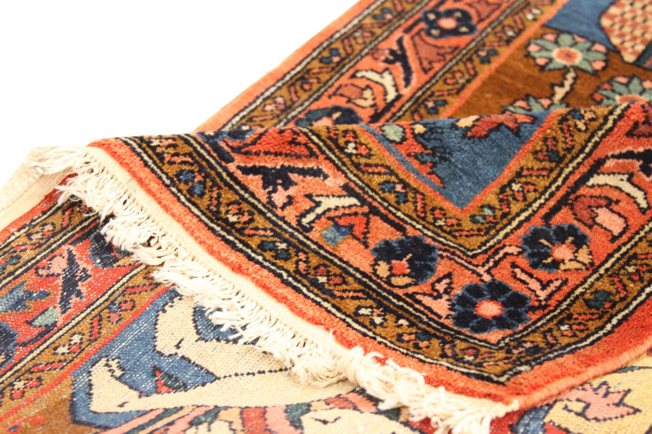 Persische Mehraban Rugs Circa 1910 - Wolle Blau Braun Rot Gelb - 75297 (Asiatisch) im Angebot