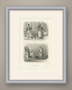 Persian Men and Women in Traditional Dress, Antique Steel Engraving, 1859