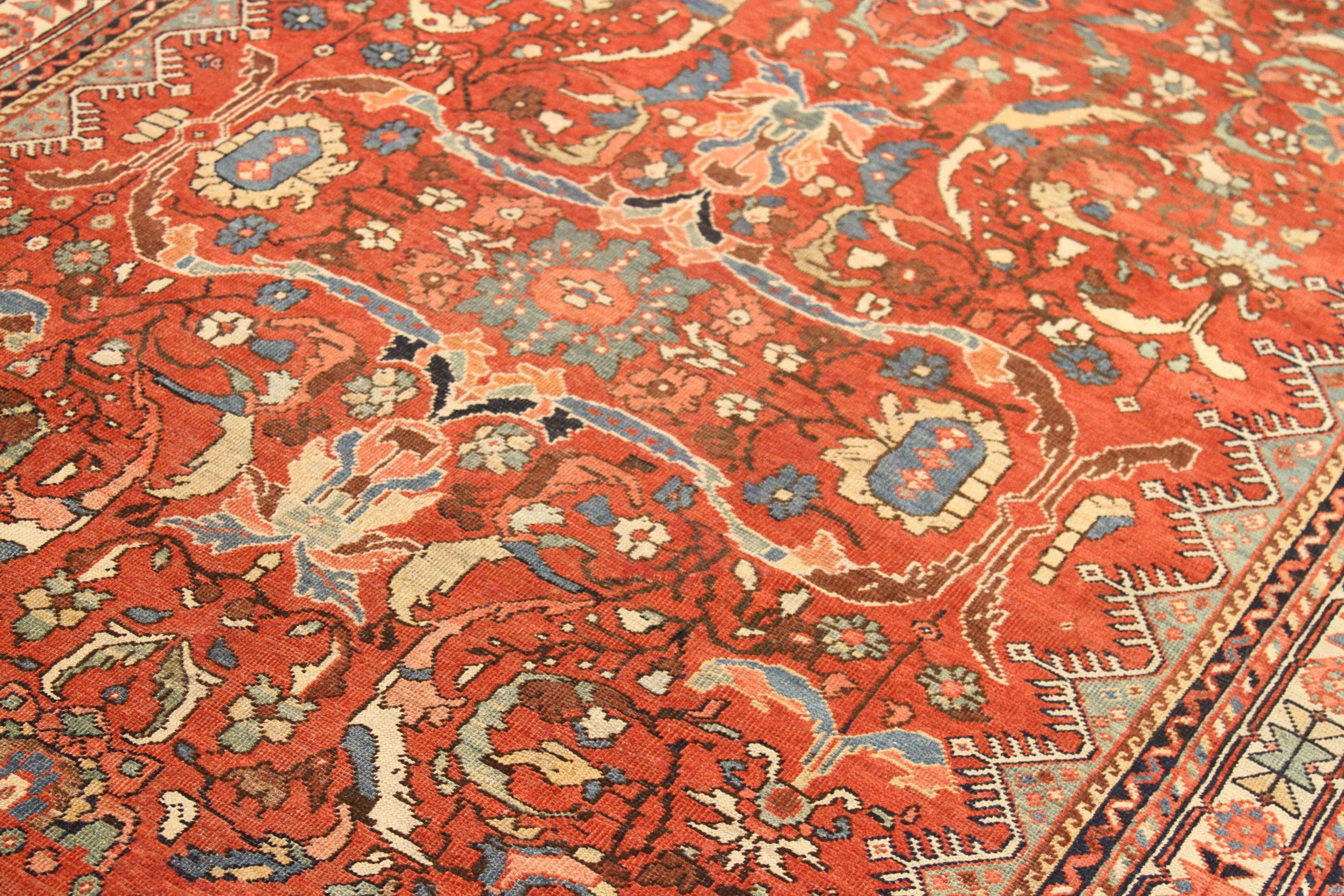 Persischer Meshkabad Kleiner Teppich - Wolle Blau Elfenbein Rot Design - 75485 (Asiatisch) im Angebot