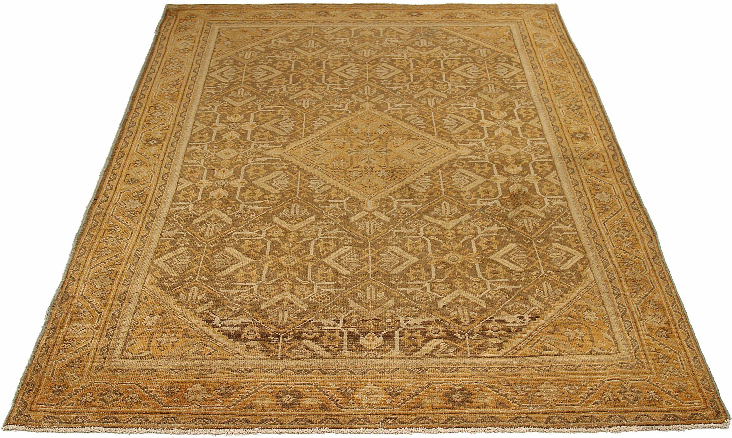 Entdecken Sie die Eleganz des persischen Meshkabad mit kleinem Teppich von CIRCA 1880. Dieses exklusive Design aus Wolle und Braun-Elfenbein ist perfekt, um Ihren Raum zu verschönern.