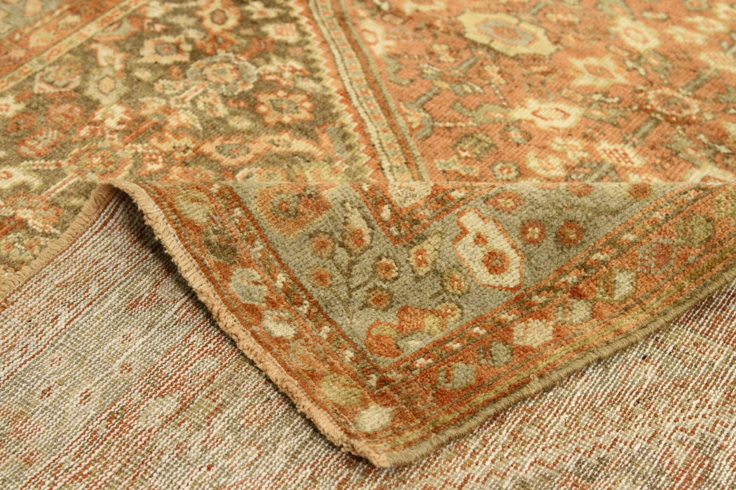 Persischer Meshkabad Kleiner Teppich - Wolle Grün Elfenbein Rosa Design - 75667 (Asiatisch) im Angebot