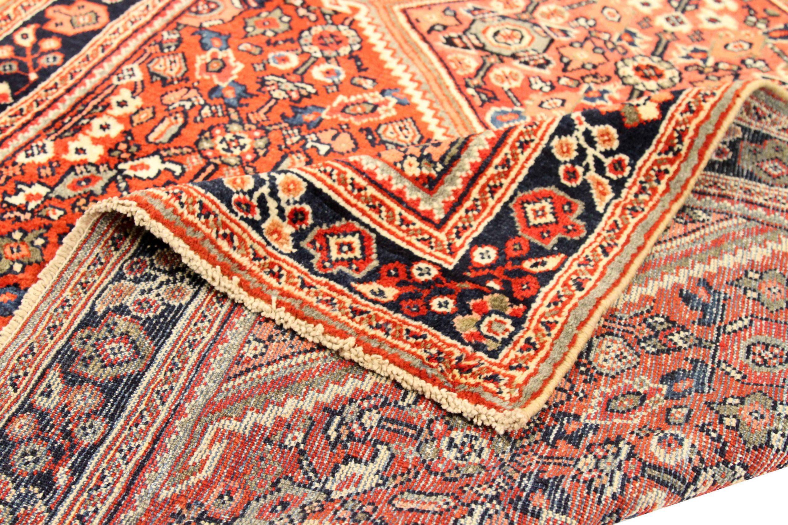 Persischer Meshkabad Kleiner Teppich - Wolle Elfenbein Marineblau Blau Rot Design - 75659 (Asiatisch) im Angebot