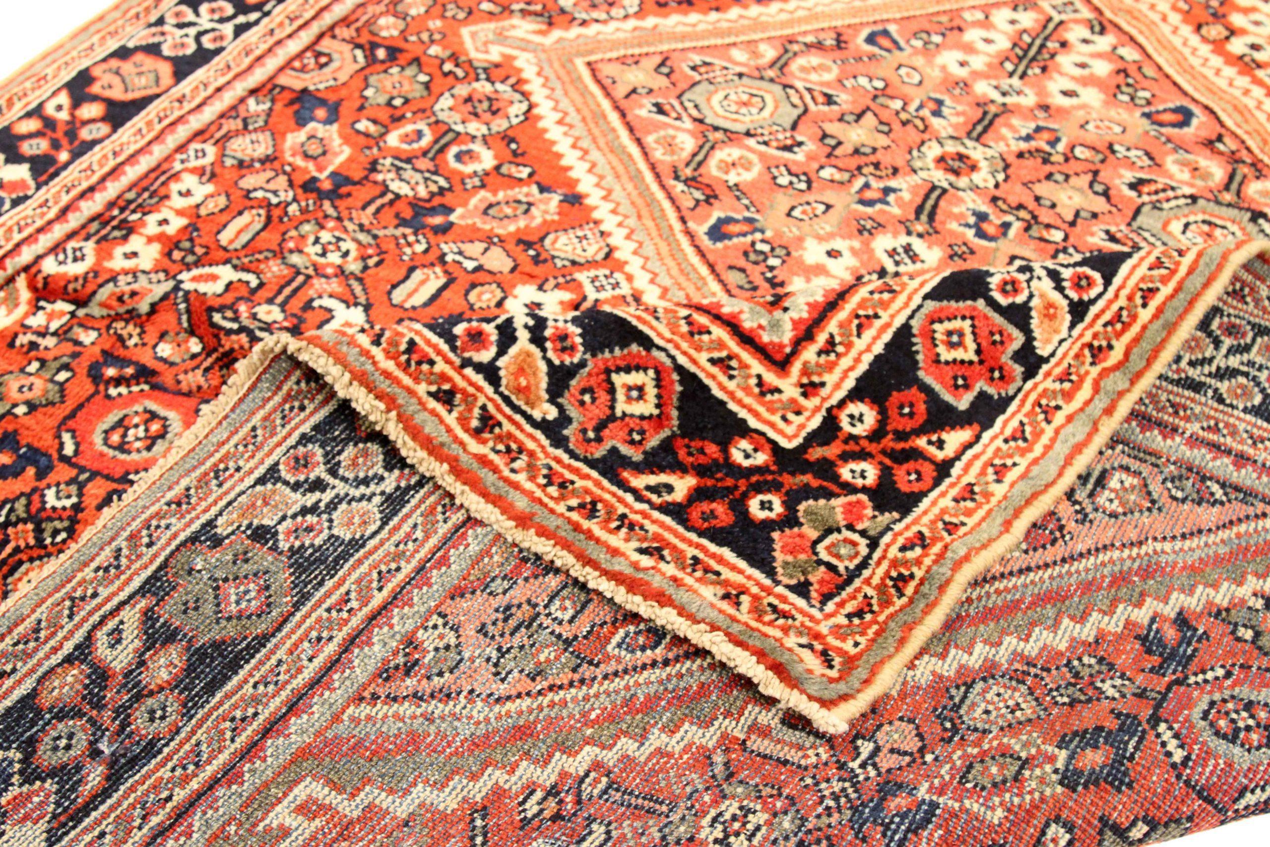 Persischer Meshkabad Kleiner Teppich - Wolle Elfenbein Marineblau Blau Rot Design - 75662 (Asiatisch) im Angebot