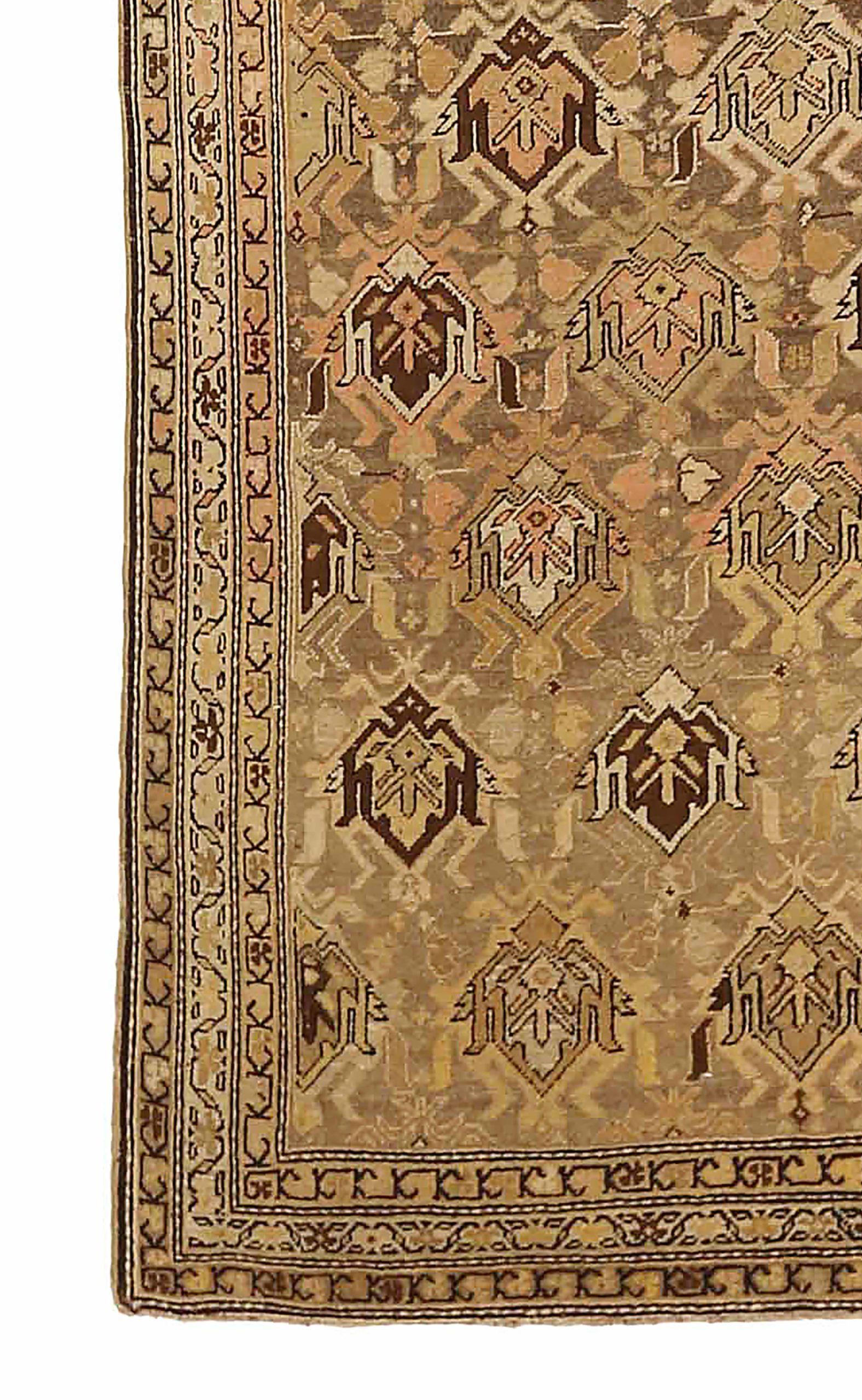 Asian Persian Meshkin Runner Rug - Wool Brown Ivory Taupe 73669 For Sale