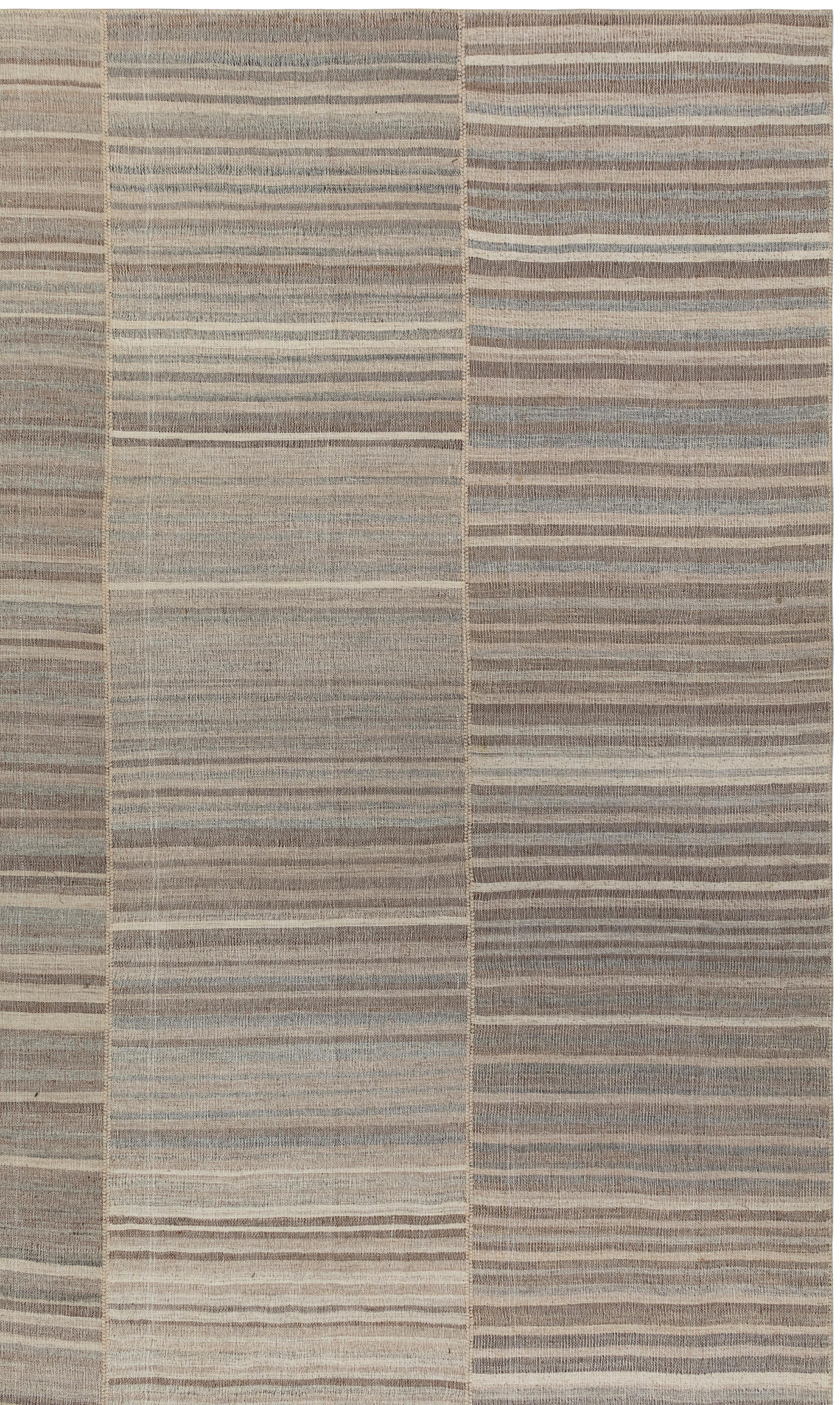 Persian Minimalist Flat Weave Rug – Neutral Stripes, Hand-Spun, Vegetable Dye For Sale 3