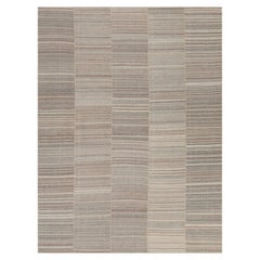Persian Minimalist Flat Weave Rug – Neutral Stripes, Hand-Spun, Vegetable Dye