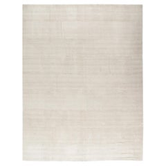 Modern Persian Handwoven Flatweave Herringbone Rug in Ivory and Beige Color