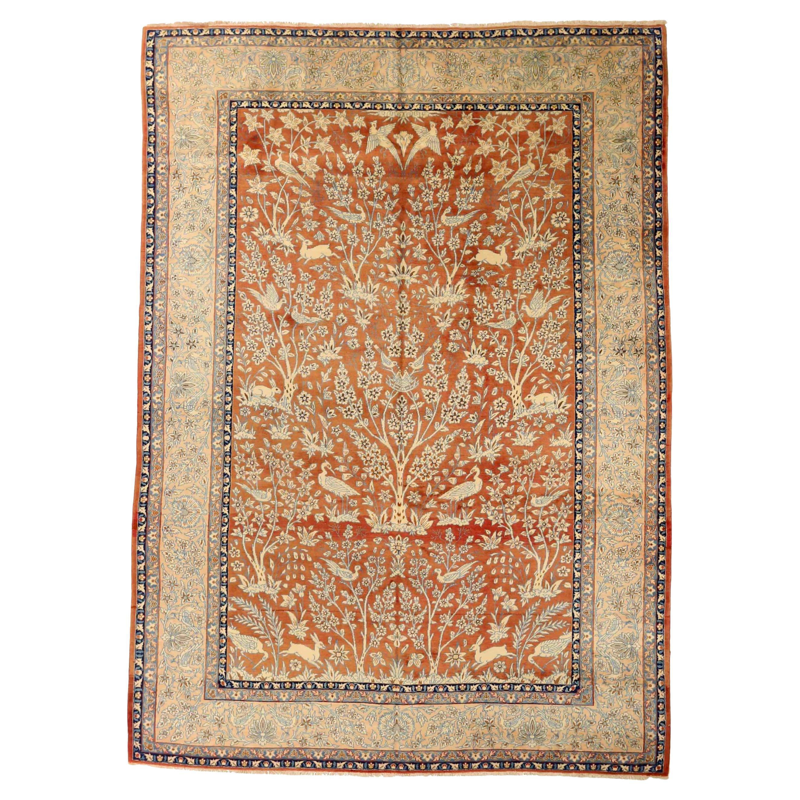 Persian Nahavand Area Rugs Circa 1910 - Wool Ivory Red Design - 75226 For Sale