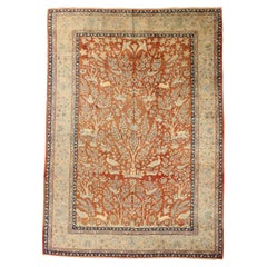 Persian Nahavand Area Rugs Circa 1910 - Wool Ivory Red Design - 75226