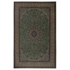Persian Naien Over Size Rug - Wool Green Ivory Design - 97240