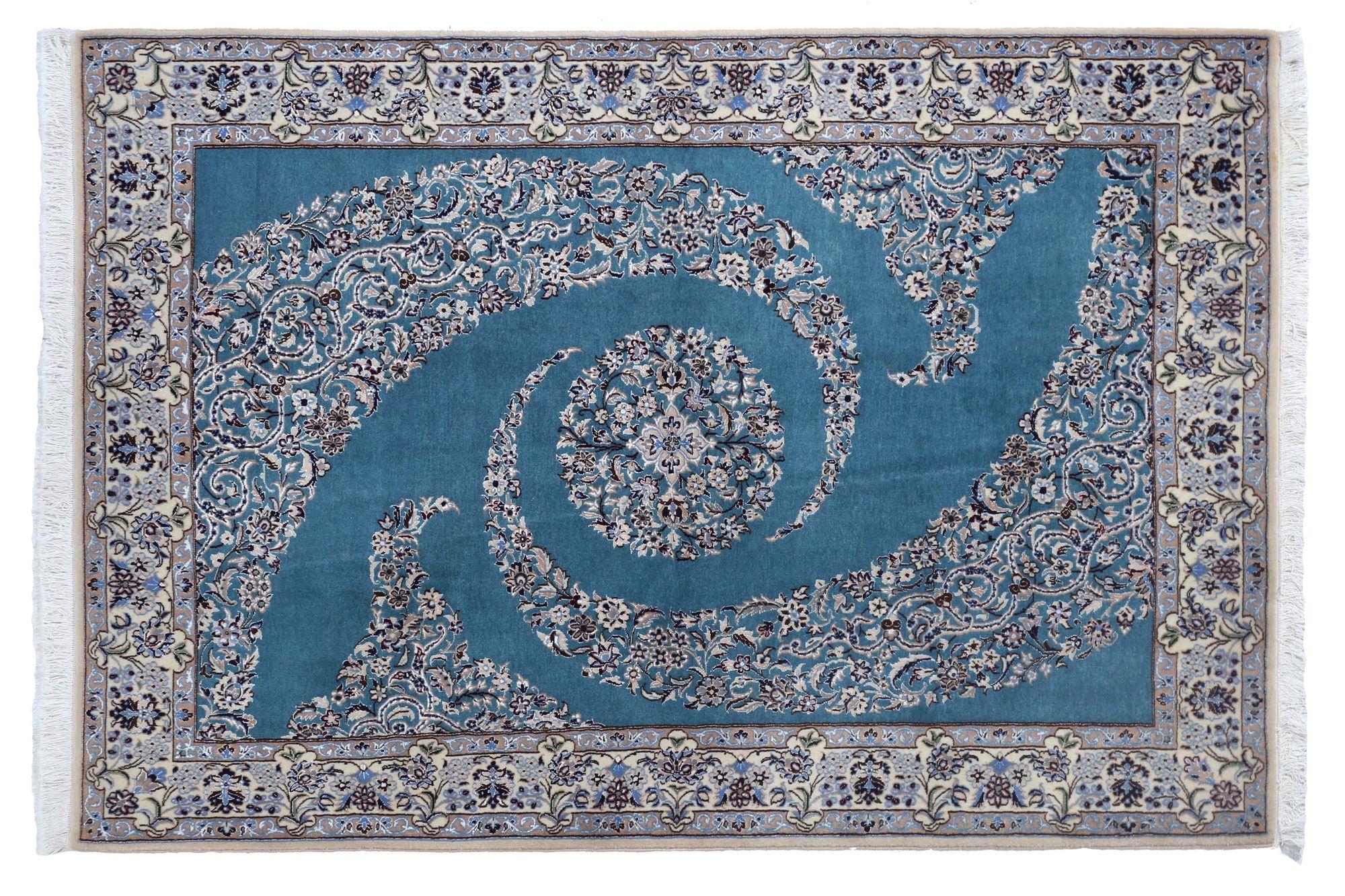Persischer Naien Kleiner Teppich - Wollblaues Design - 96891 (Irakisch) im Angebot